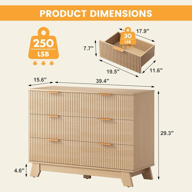 Fluted Wood Dresser – Modern Storage Cabinet for Bedroom, Living Room & Hallway | 6, 8 or 9 Drawers