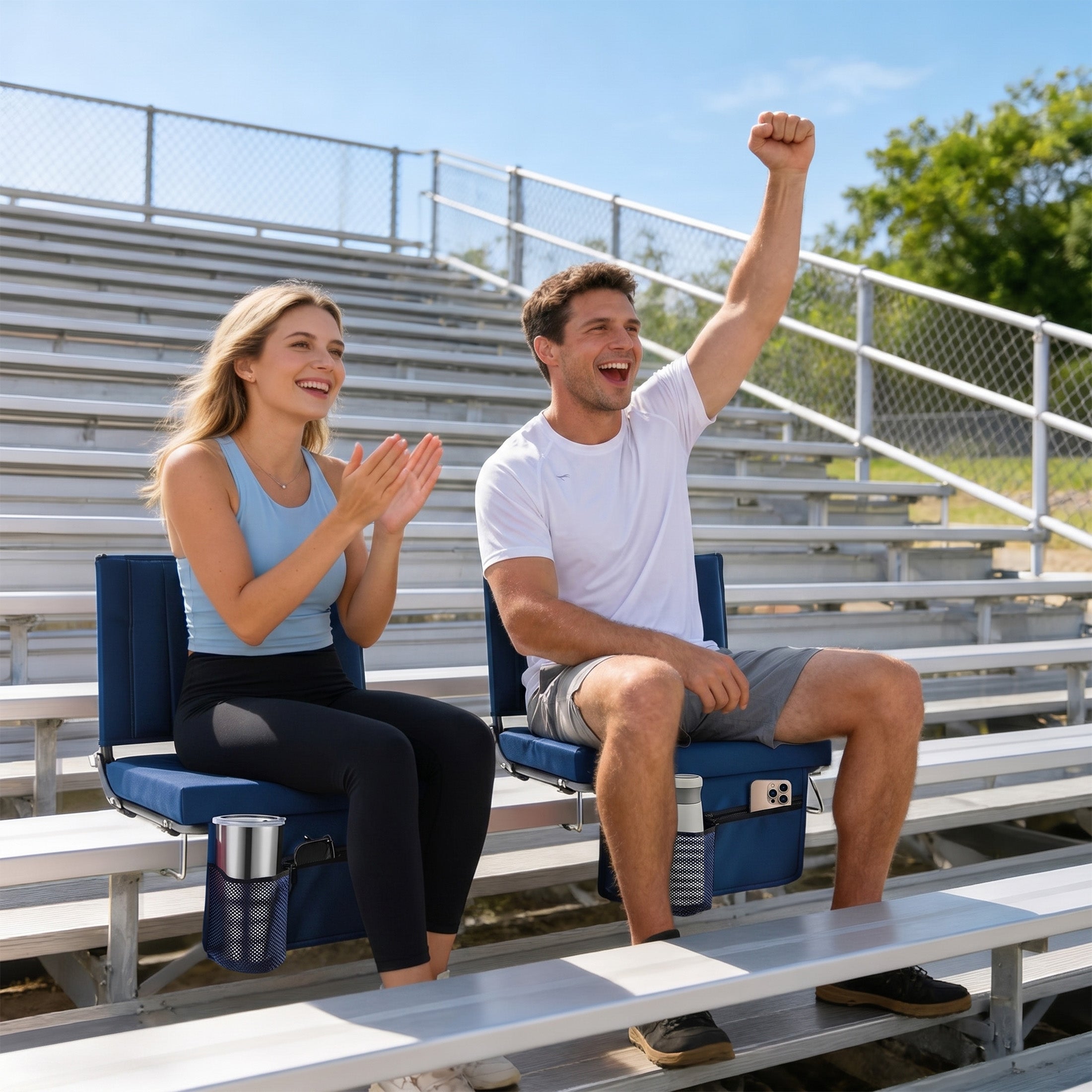 Stadium Seat with Back Support, Foldable Cushioned Portable Bleacher Chair for Sports Outdoor Events