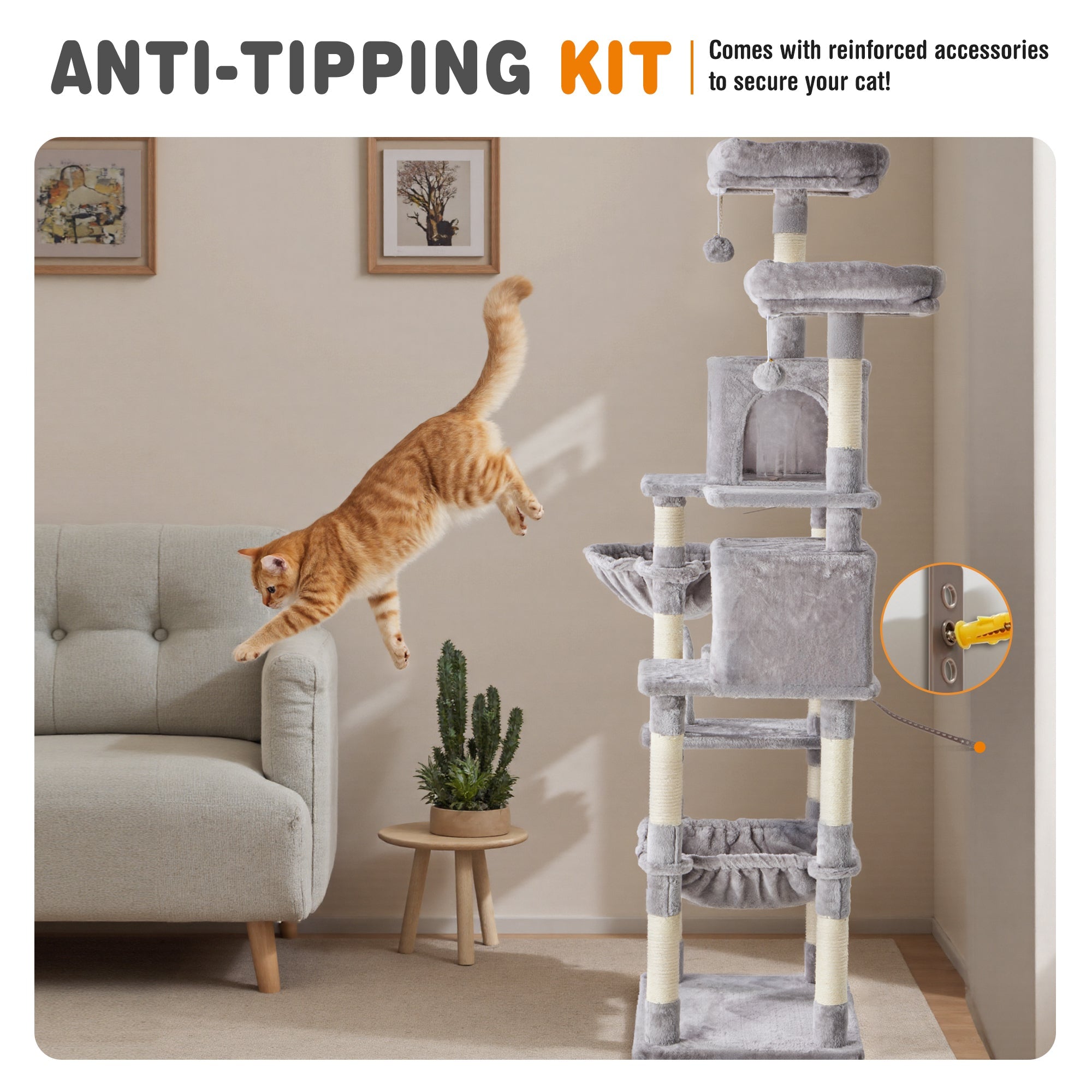 71" Seven-Level Dark Gray Cat Tree