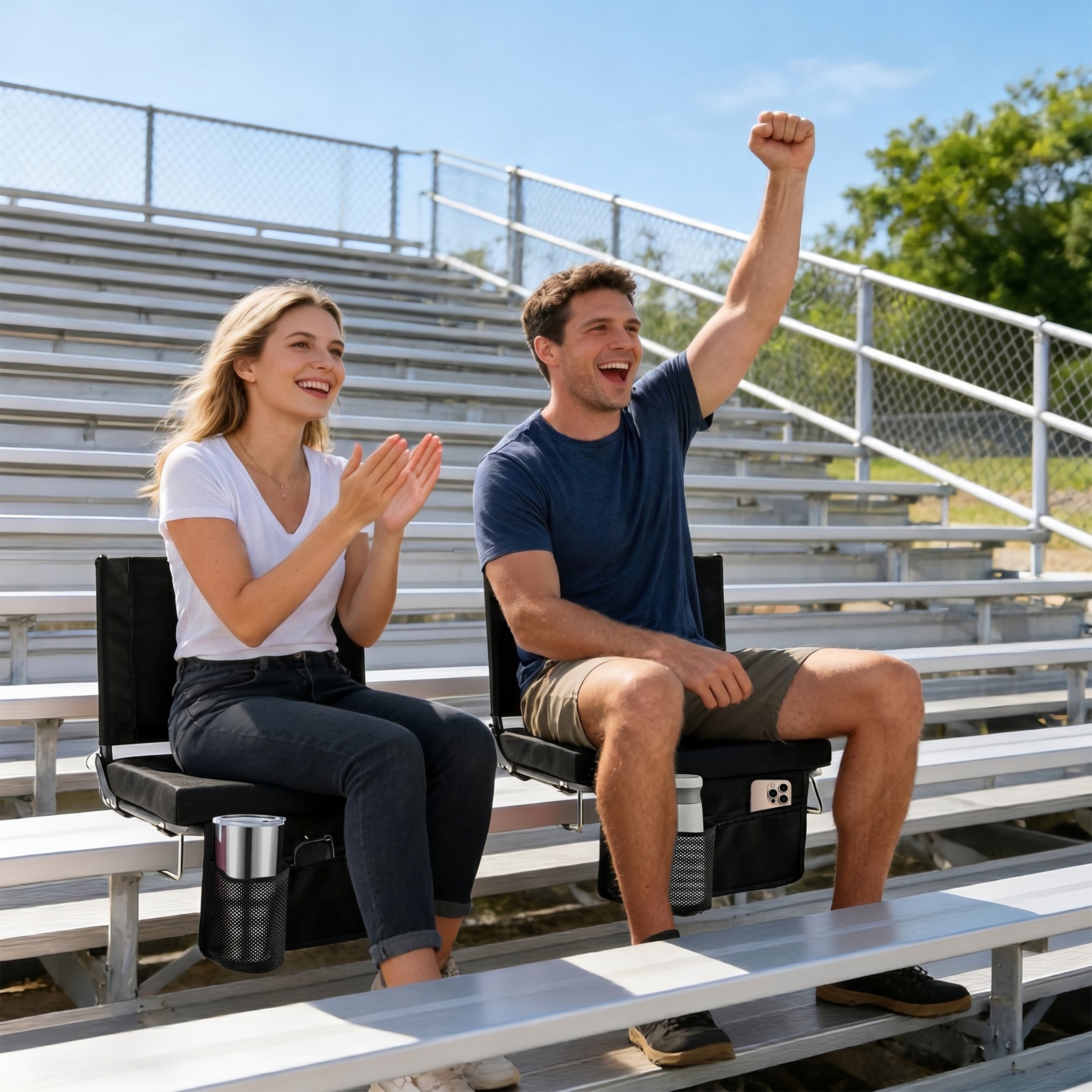 Stadium Seat with Back Support, Foldable Cushioned Portable Bleacher Chair for Sports Outdoor Events