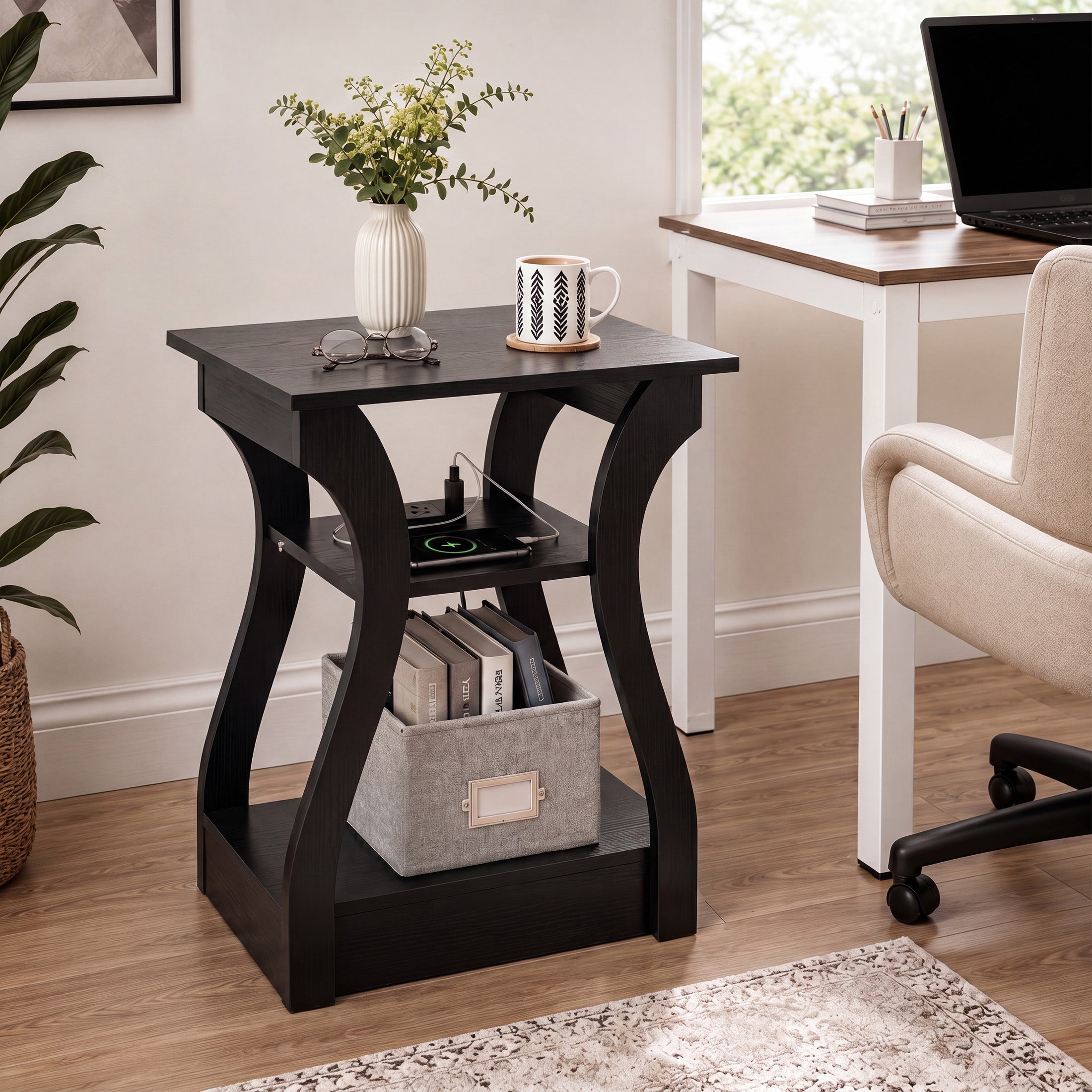 3-Tier End Table with Charging Station – USB & Type-C Ports, Side Table for Living Room & Bedroom