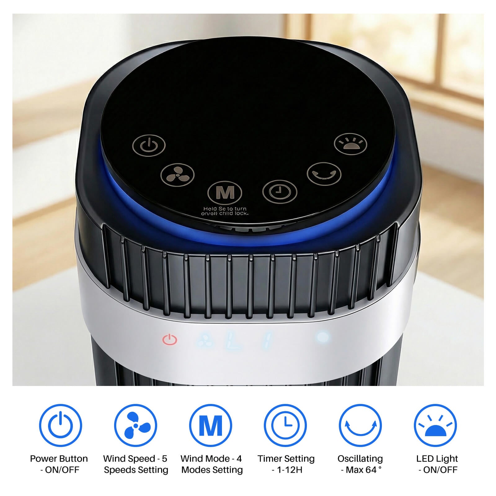 Tower Fan with Remote Control & 5 Speeds for Bedroom