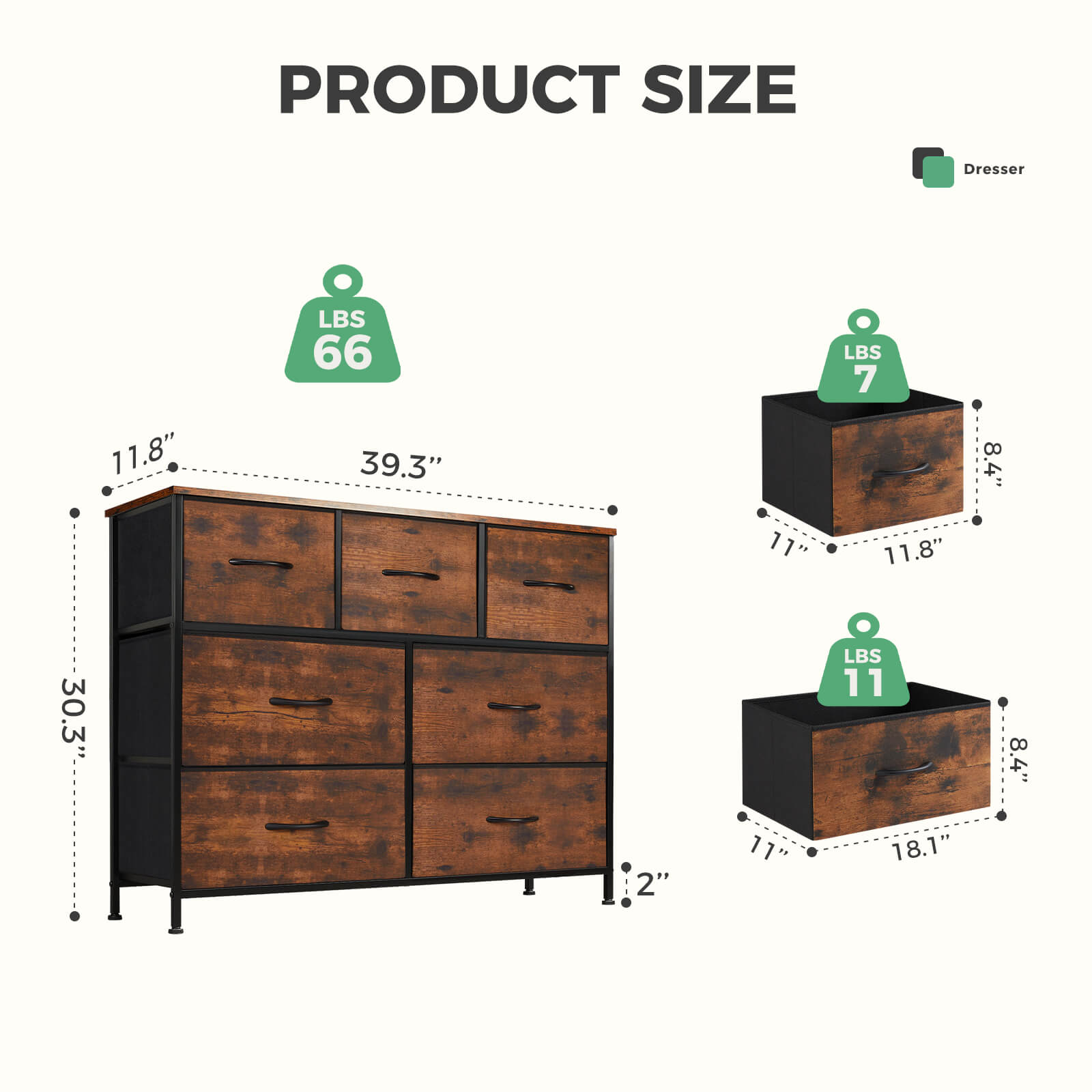 7-Drawer Wooden Top Storage Dresser