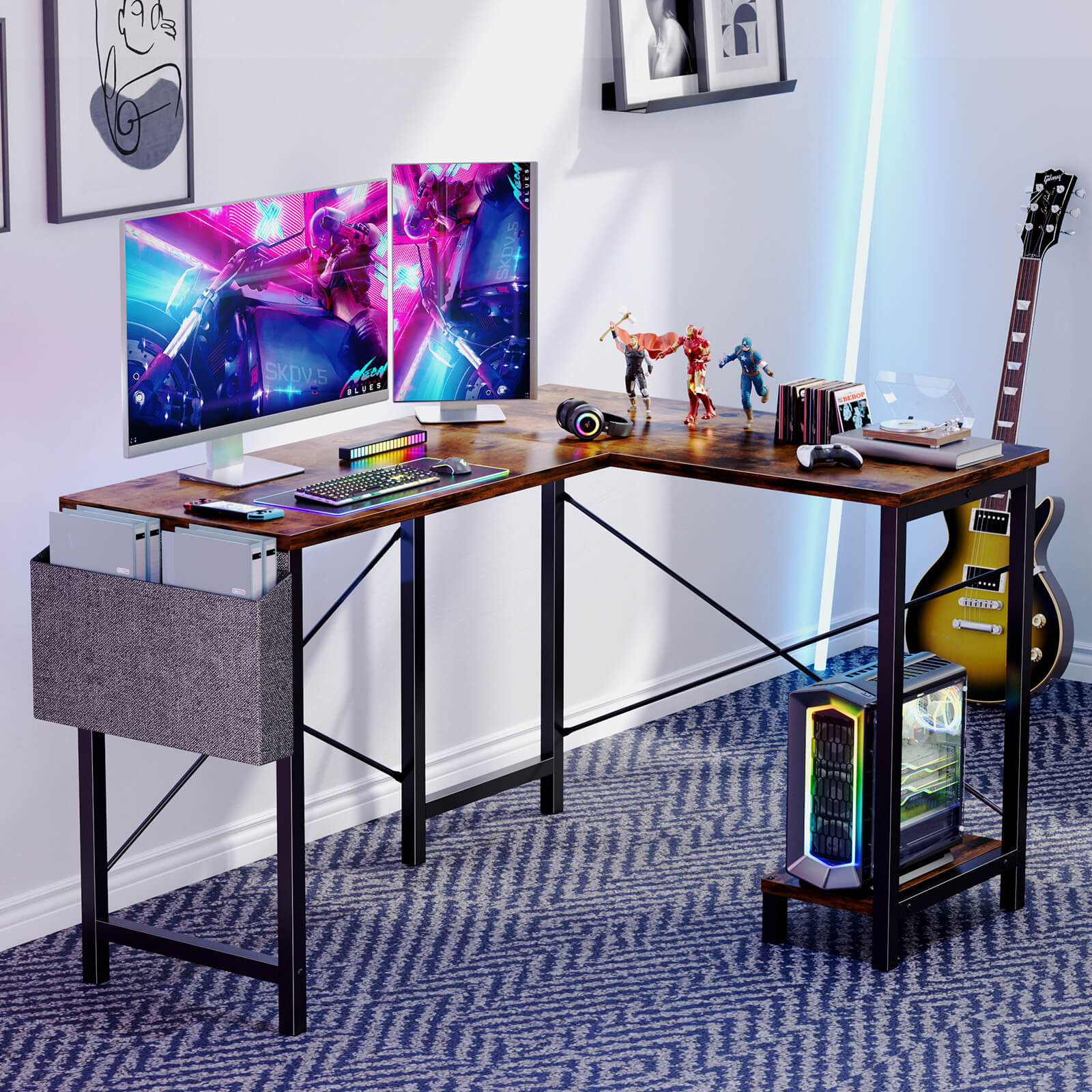 L-Shaped Wood Top Gaming Desk