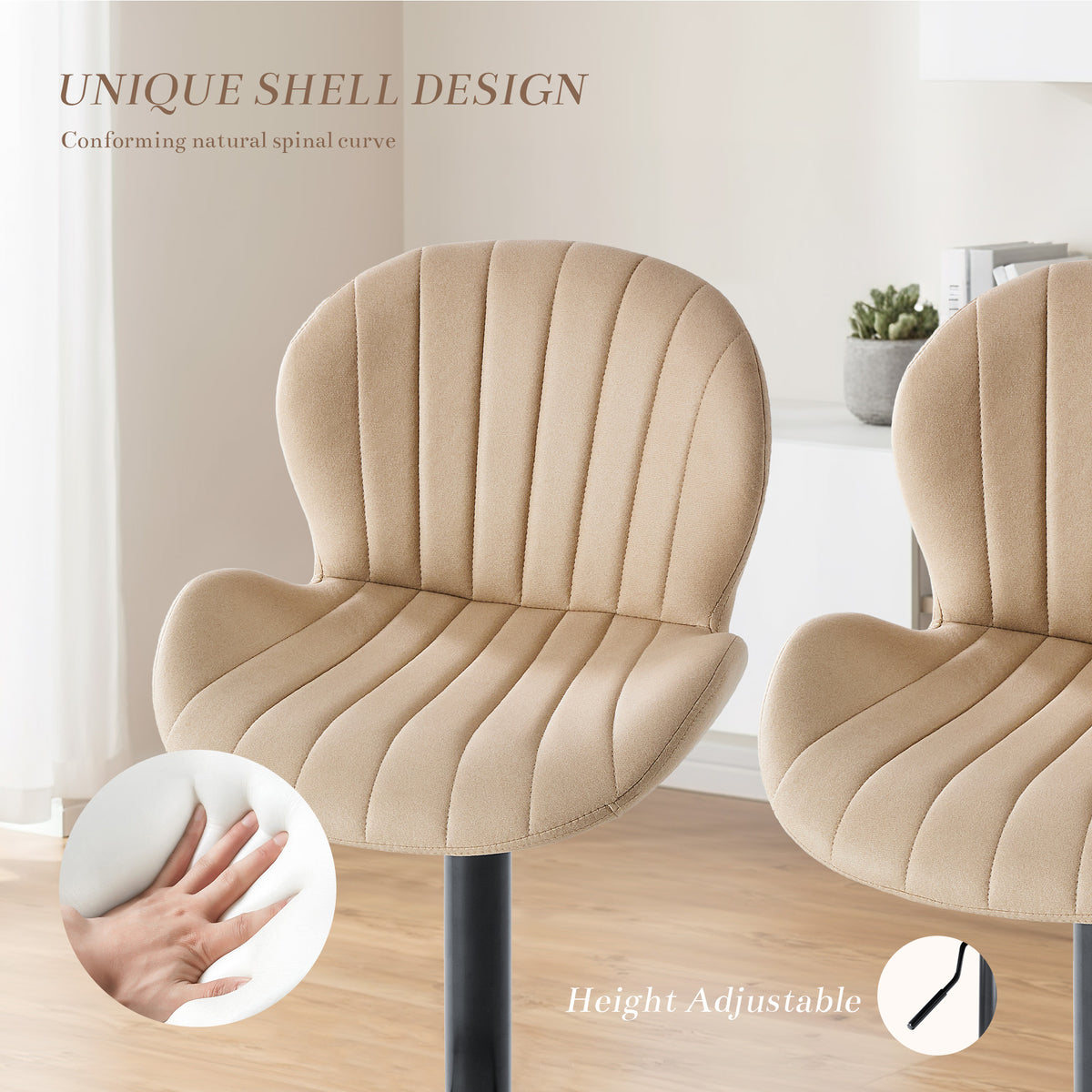 Modern Adjustable Swivel Bar Stools with Fabric Upholstery