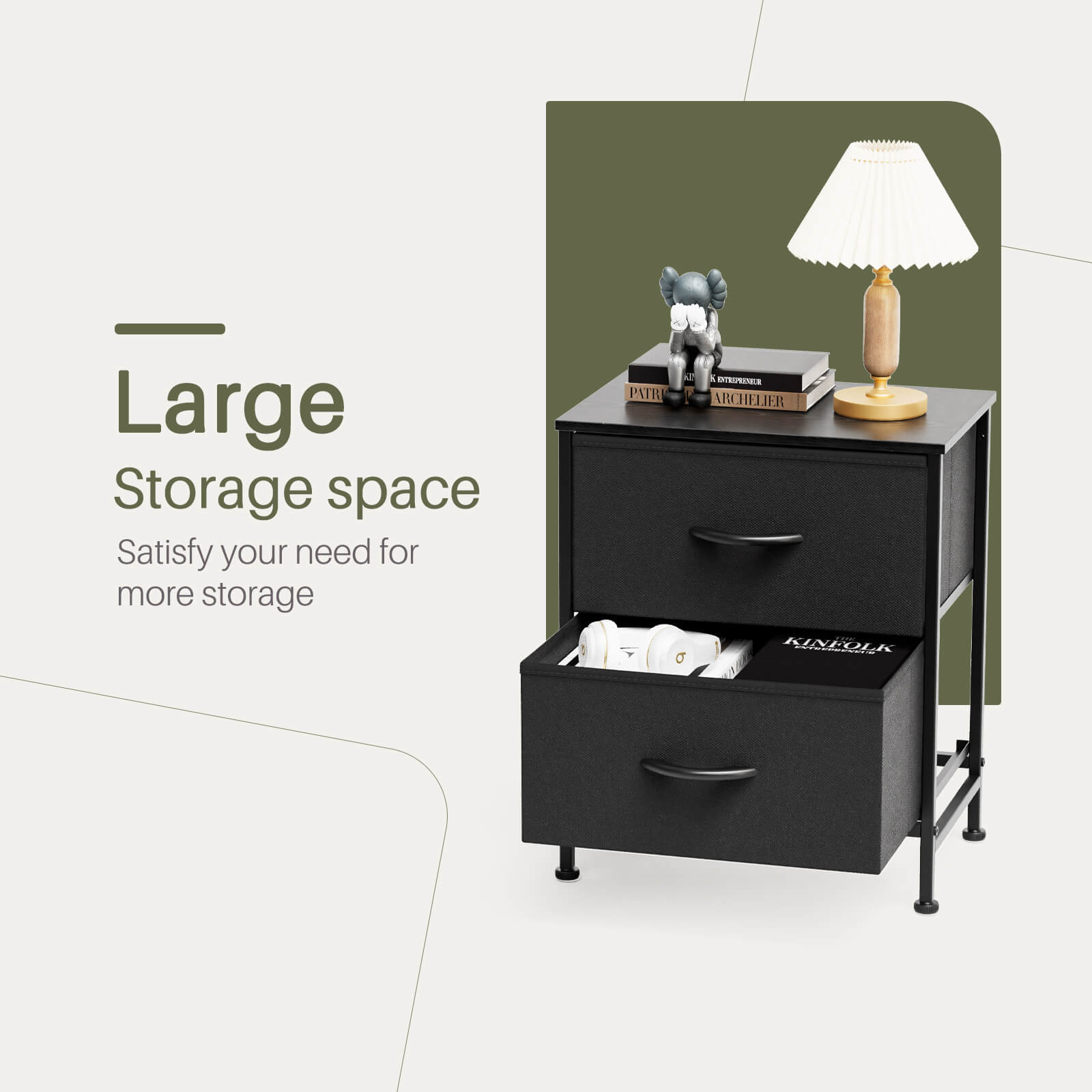 2-Piece Fabric Drawer Nightstand Set