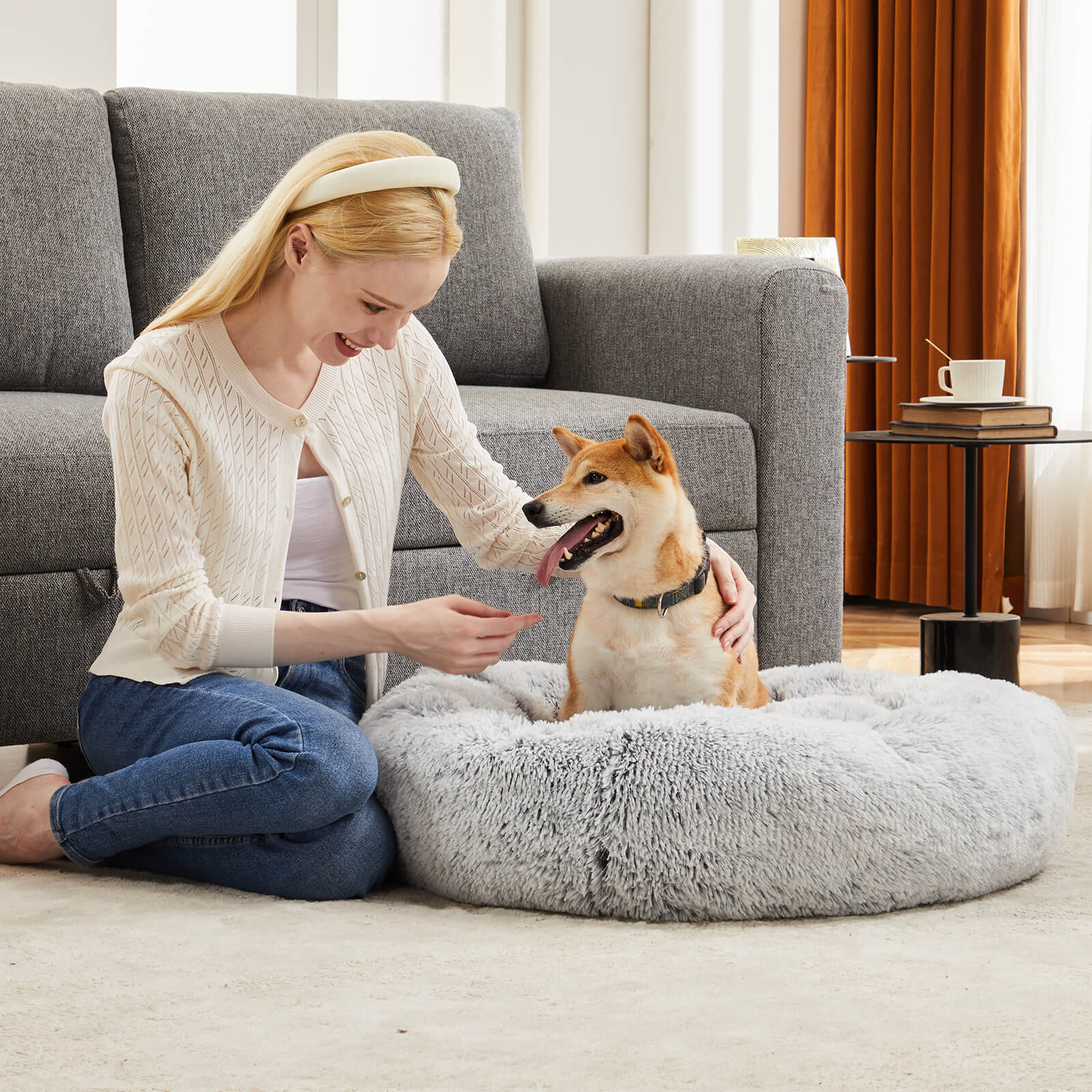 Round Faux Fur Pet Calming Bed