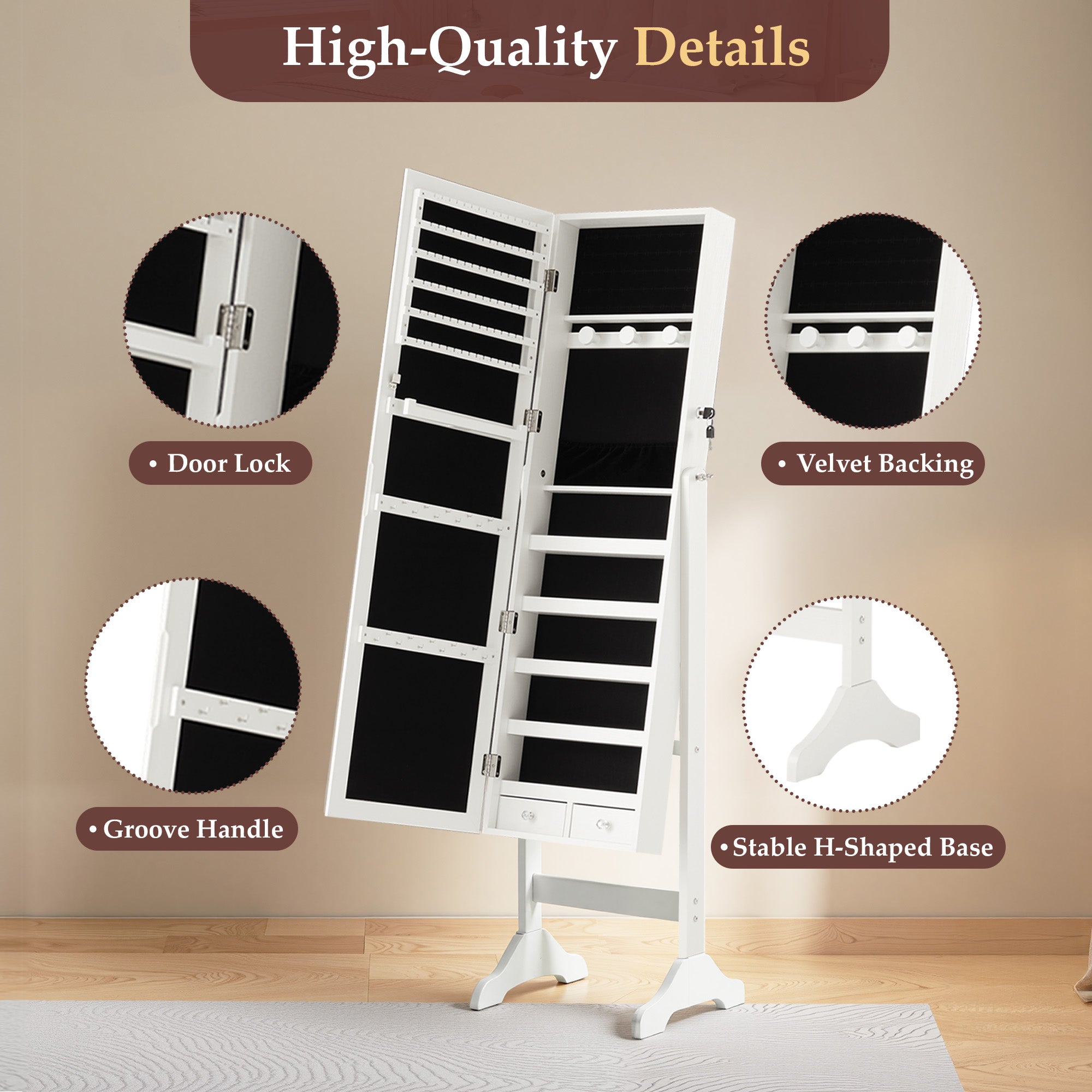 Freestanding Full Length Mirror Jewelry Cabinet