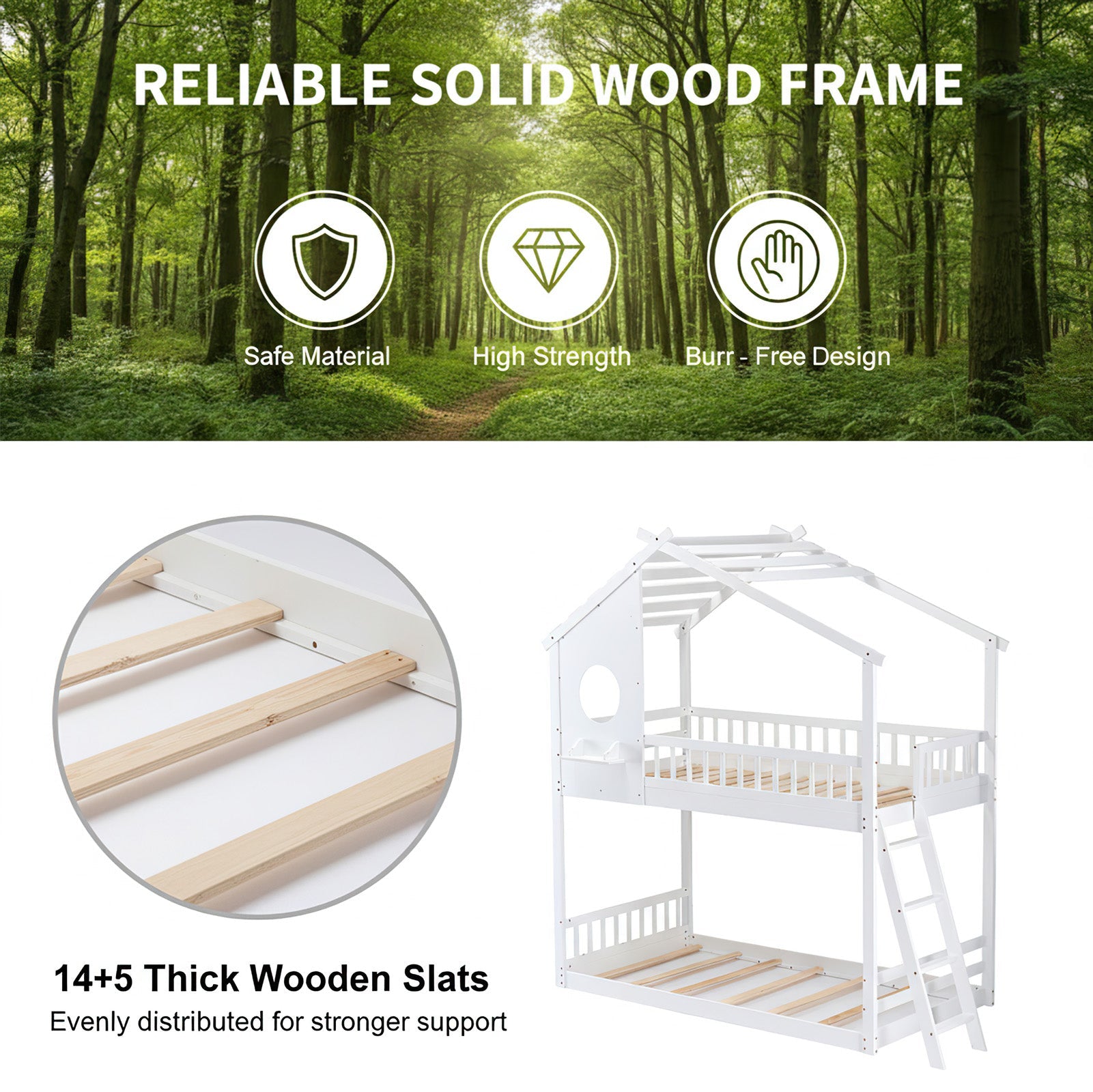 Low-Profile Twin House Bunk Bed with Side Ladder