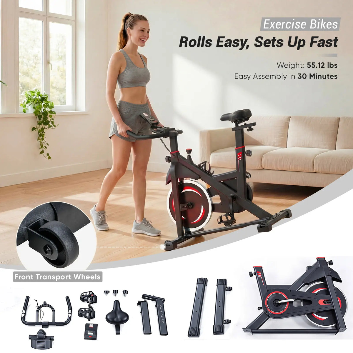 Indoor Cycling Bike – LCD Display, Infinite Resistance, Adjustable Seat & Handlebars