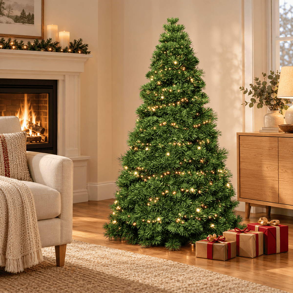 Pre-Lit Artificial Christmas Tree with Warm White Lights – 4.5 ft to 9 ft