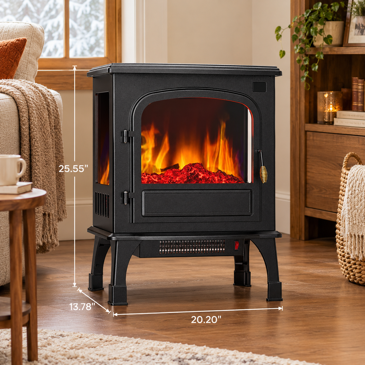 Electric Fireplace Heater with 3 Flame Effects & 2 Heating Modes
