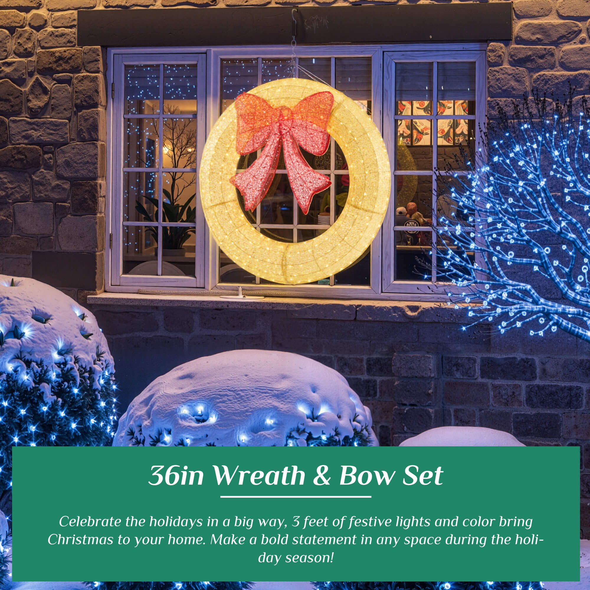 LED Illuminated Christmas Wreath with Remote