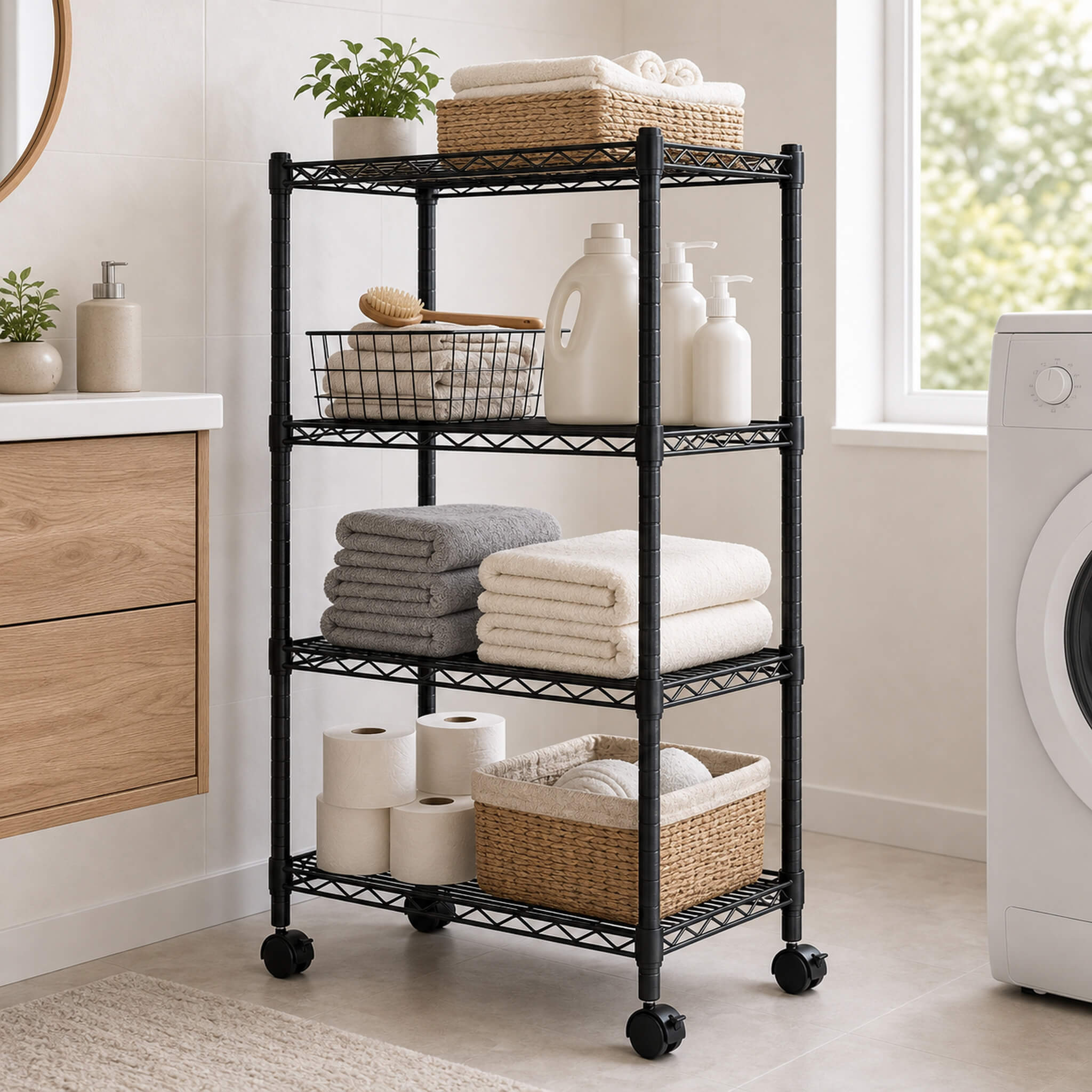 Heavy Duty Rolling Wire Shelving Unit, 3/4/5-Tier Metal Storage Shelf with Wheels