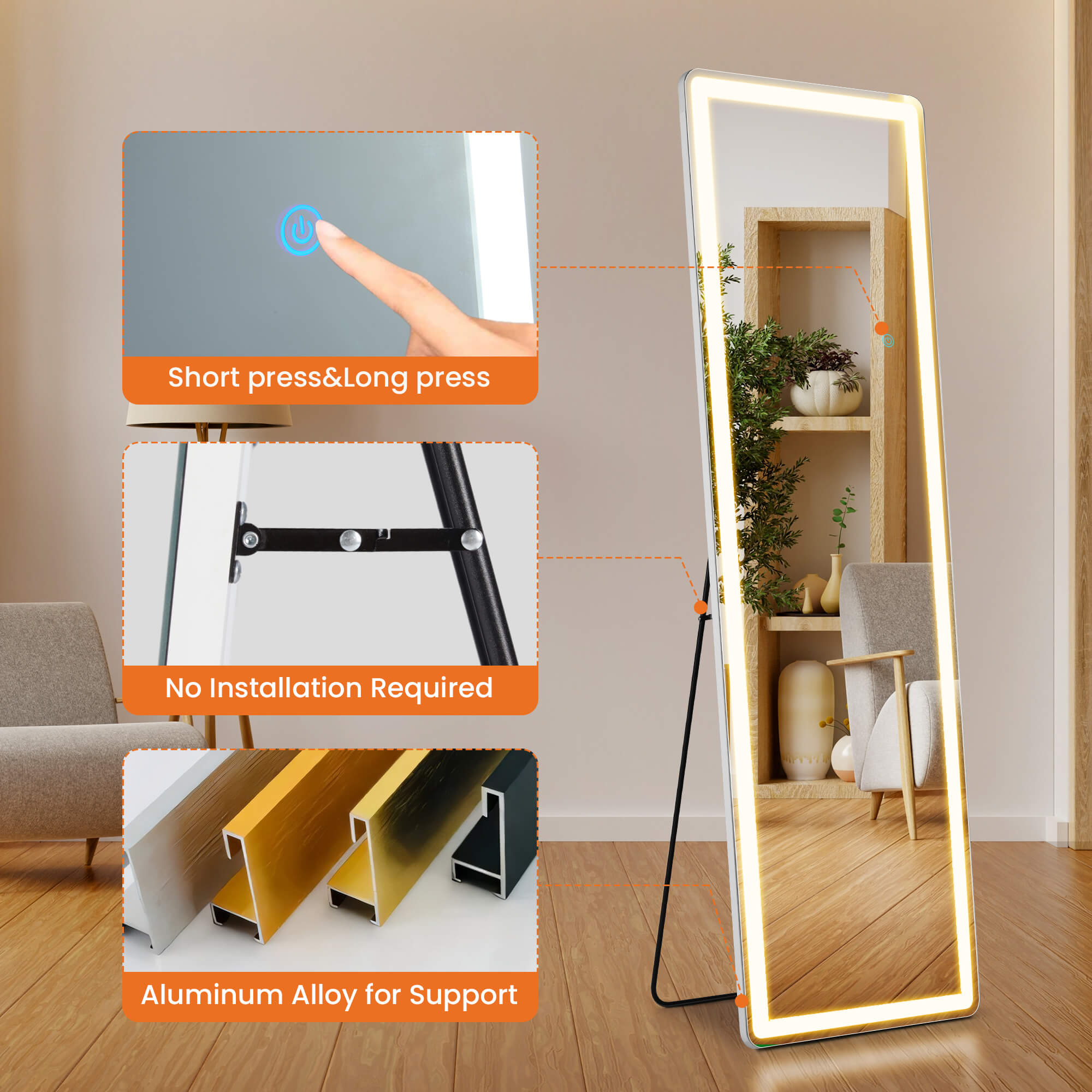 3-Color LED Illuminated Vanity Mirror