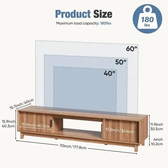 58"/70" Mid-Century Modern TV Stand | Storage Cabinets, Cable Management & Wood Media Console