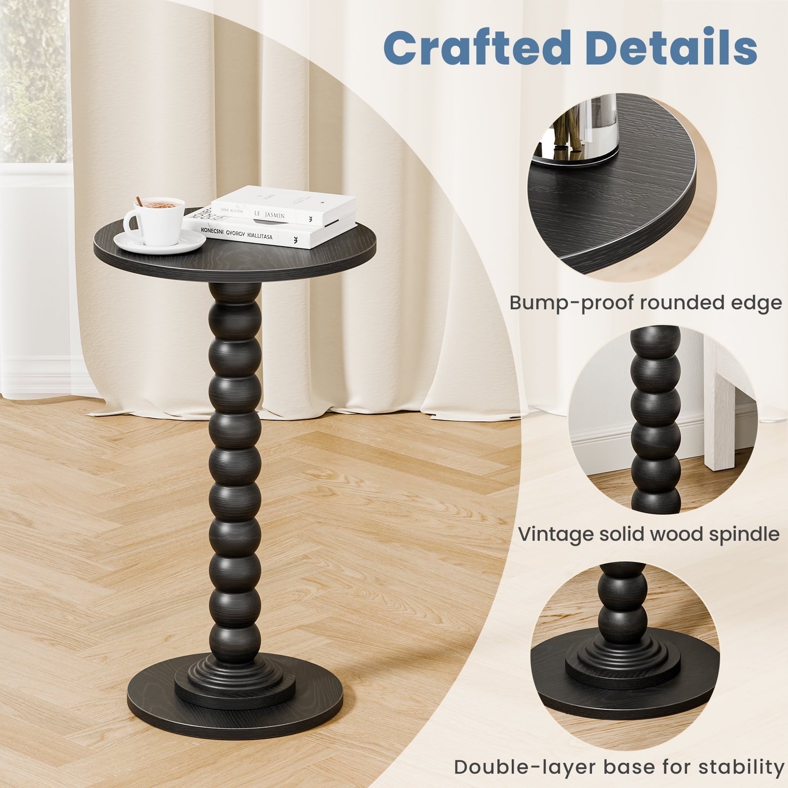 Round Side Table with Waterproof Top | Compact Wood Accent End Table for Sofa, Bedside & Small Spaces
