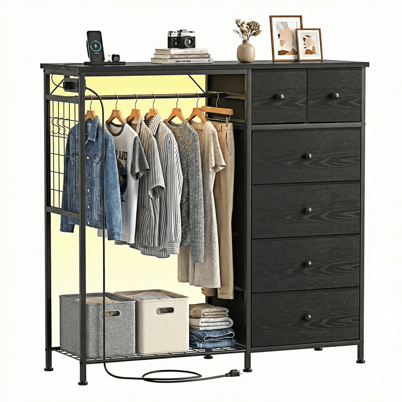 Warebay Fabric Storage Locker with Hanging Rack, LED Lights & Charging Station