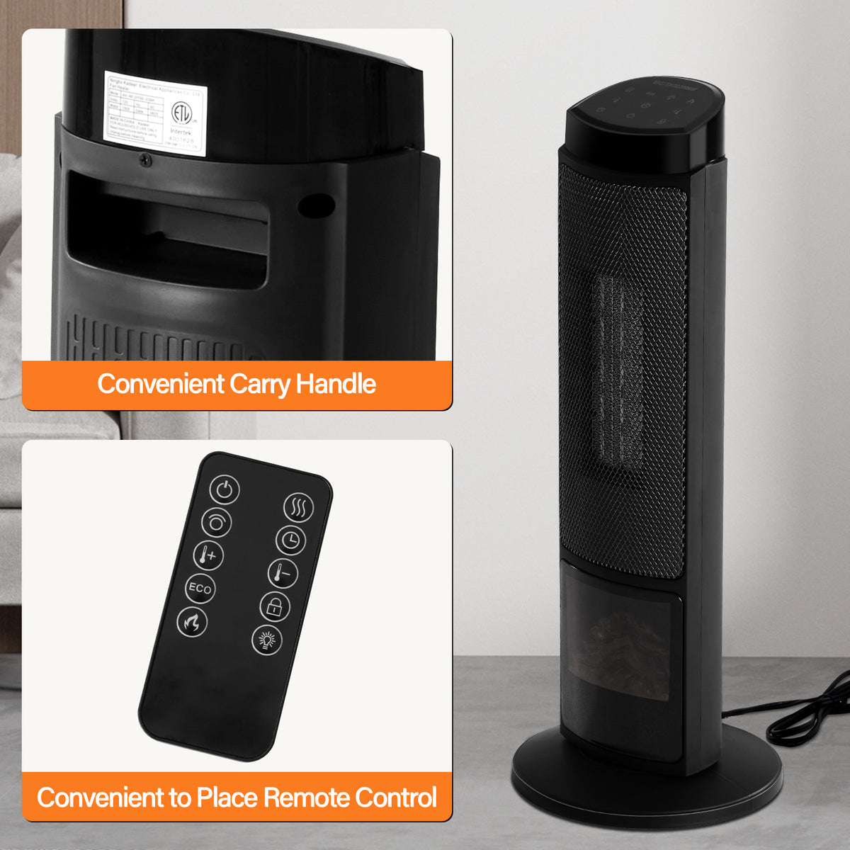 Space Heater for Indoor Use, 23-Inch Portable Electric Heater with 7-Color Light