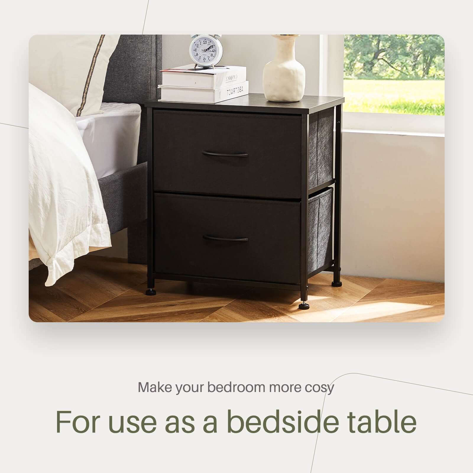 2-Piece Fabric Drawer Nightstand Set