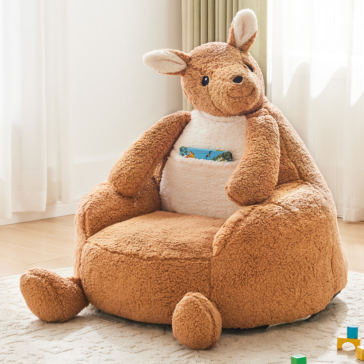 Animal Shaped Bean Bag Chair for Kids, Cute Kangaroo & Penguin Plush Mini Sofa with Washable Cover