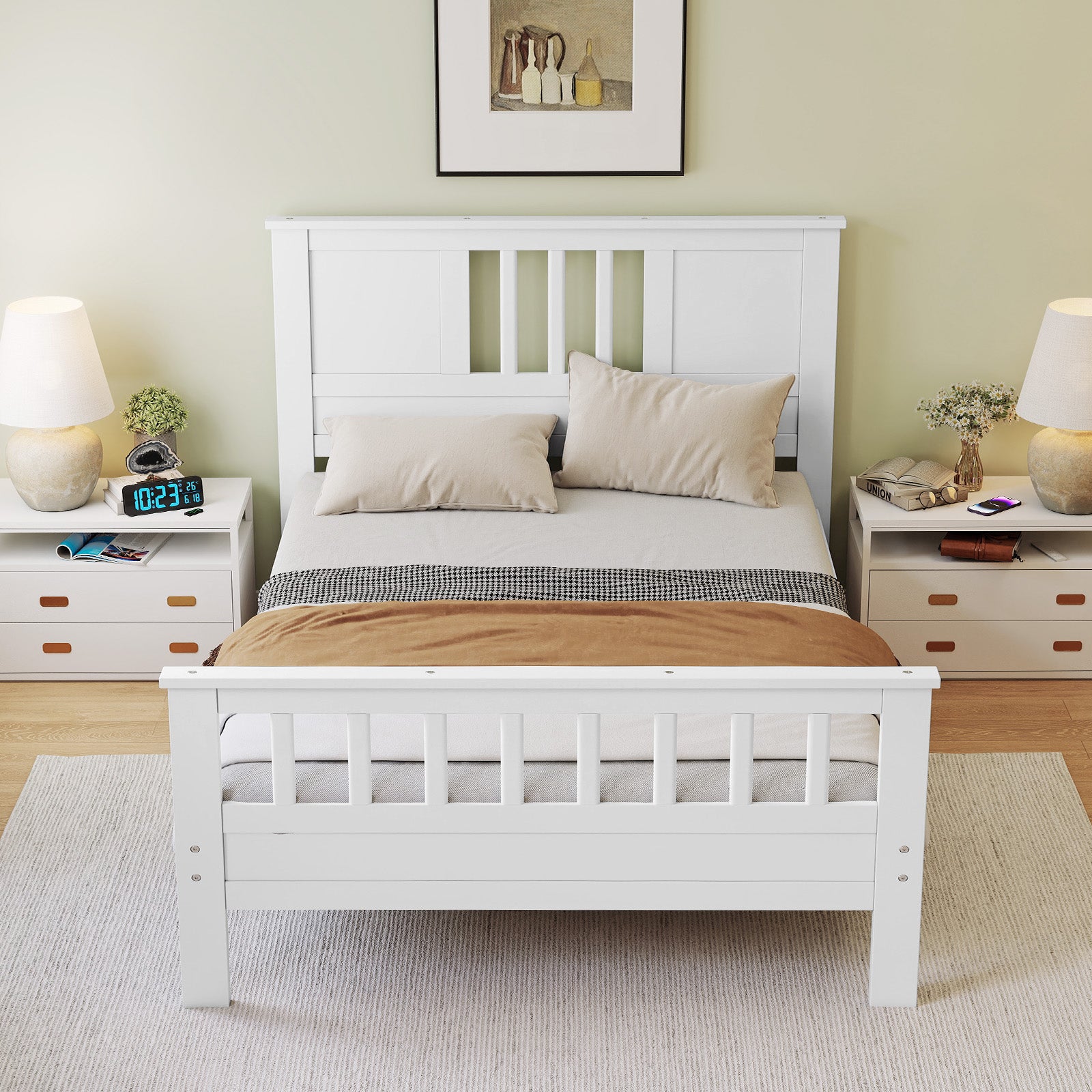 Classic White Solid Wood Twin Bed Frame