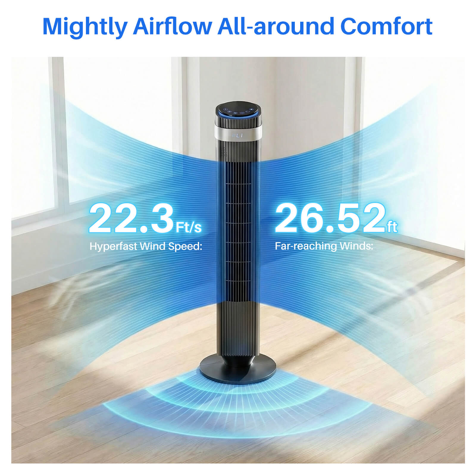 Tower Fan with Remote Control & 5 Speeds for Bedroom