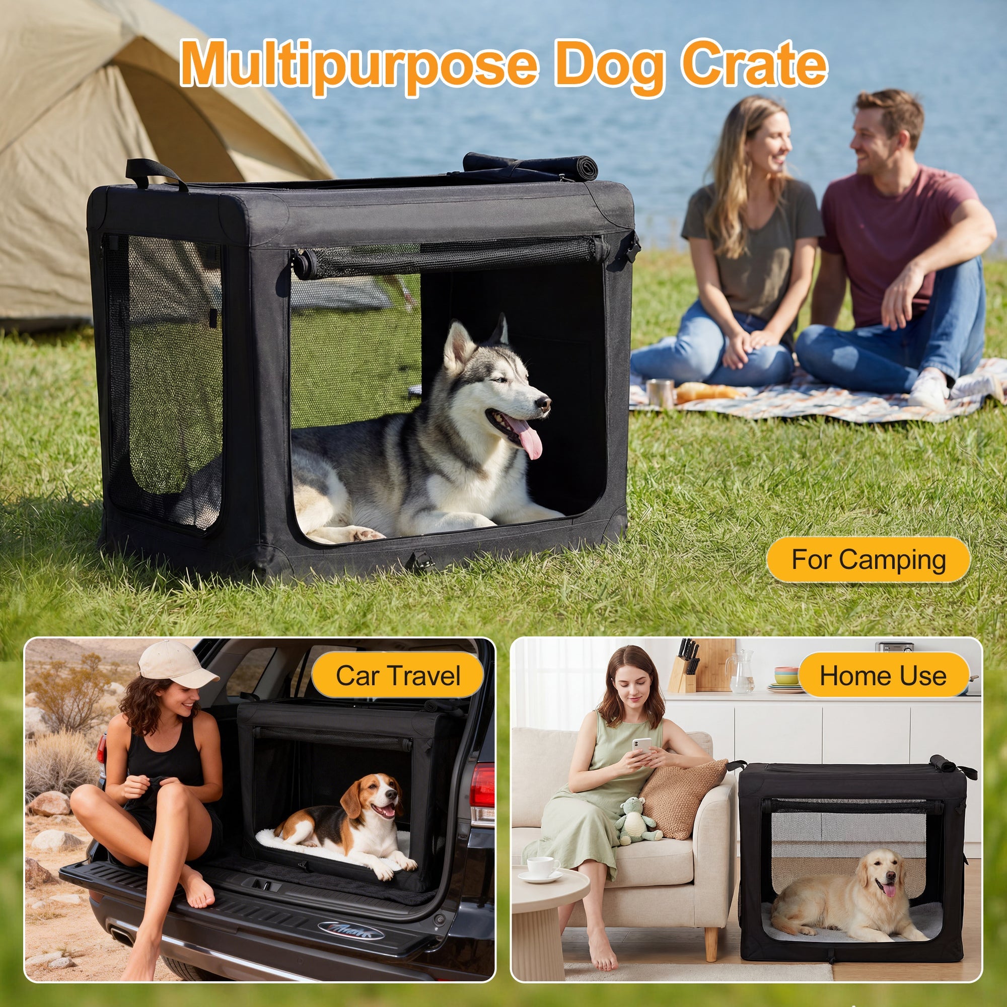 Foldable Soft-Sided Dog Crate with Mesh