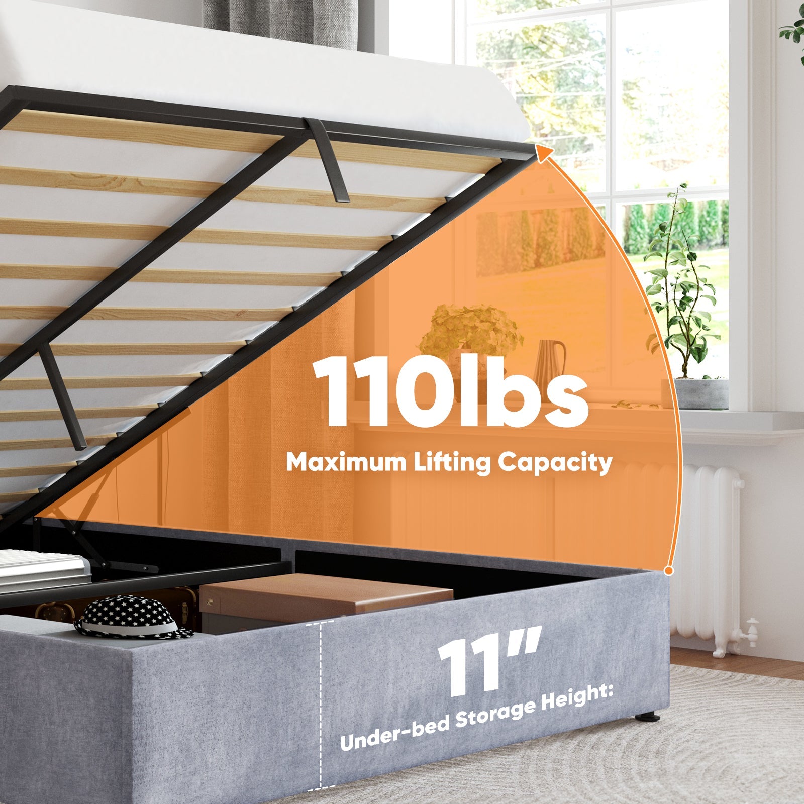 Velvet Gas-Lift Storage Bed Frame