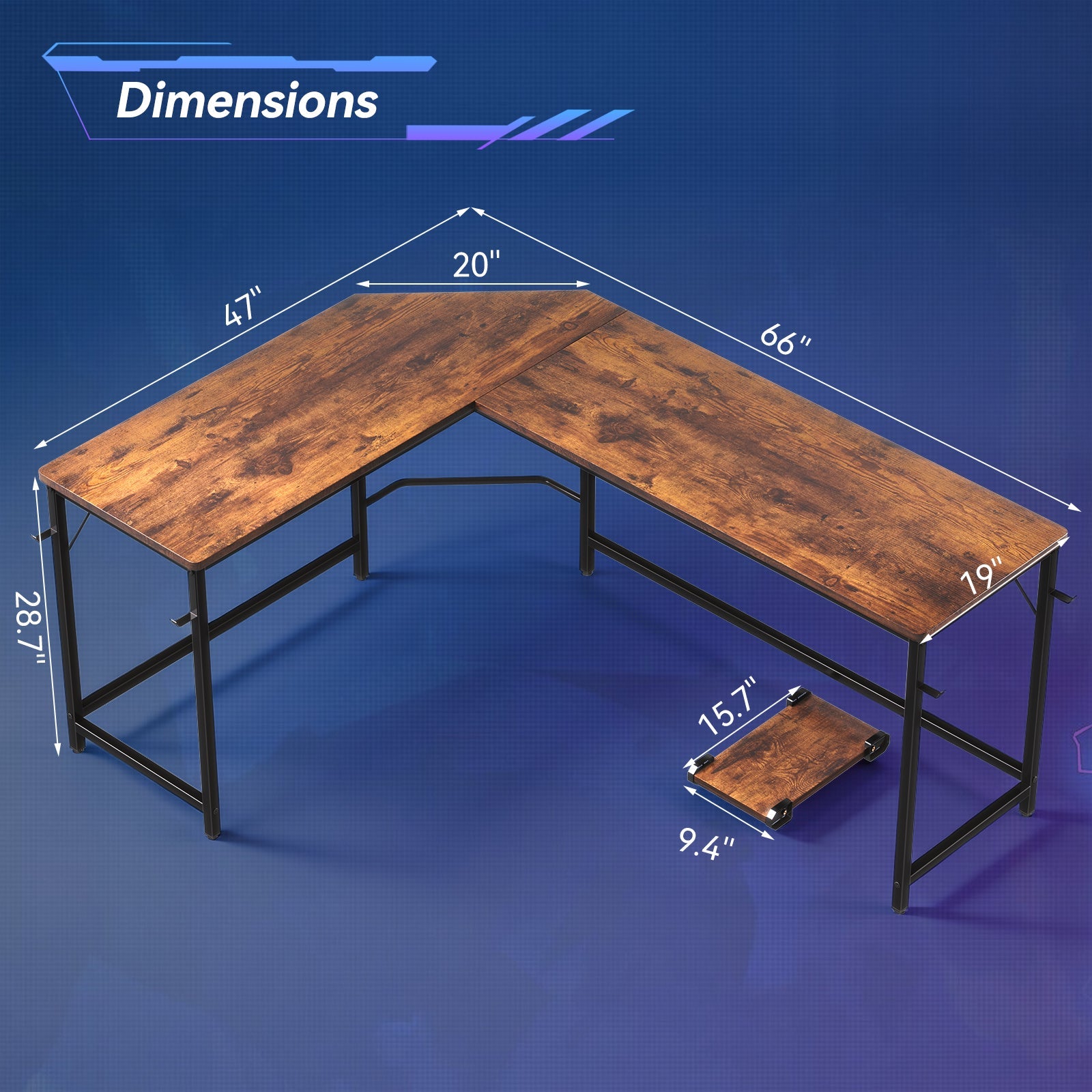 L-Shaped Computer Desk with CPU Stand