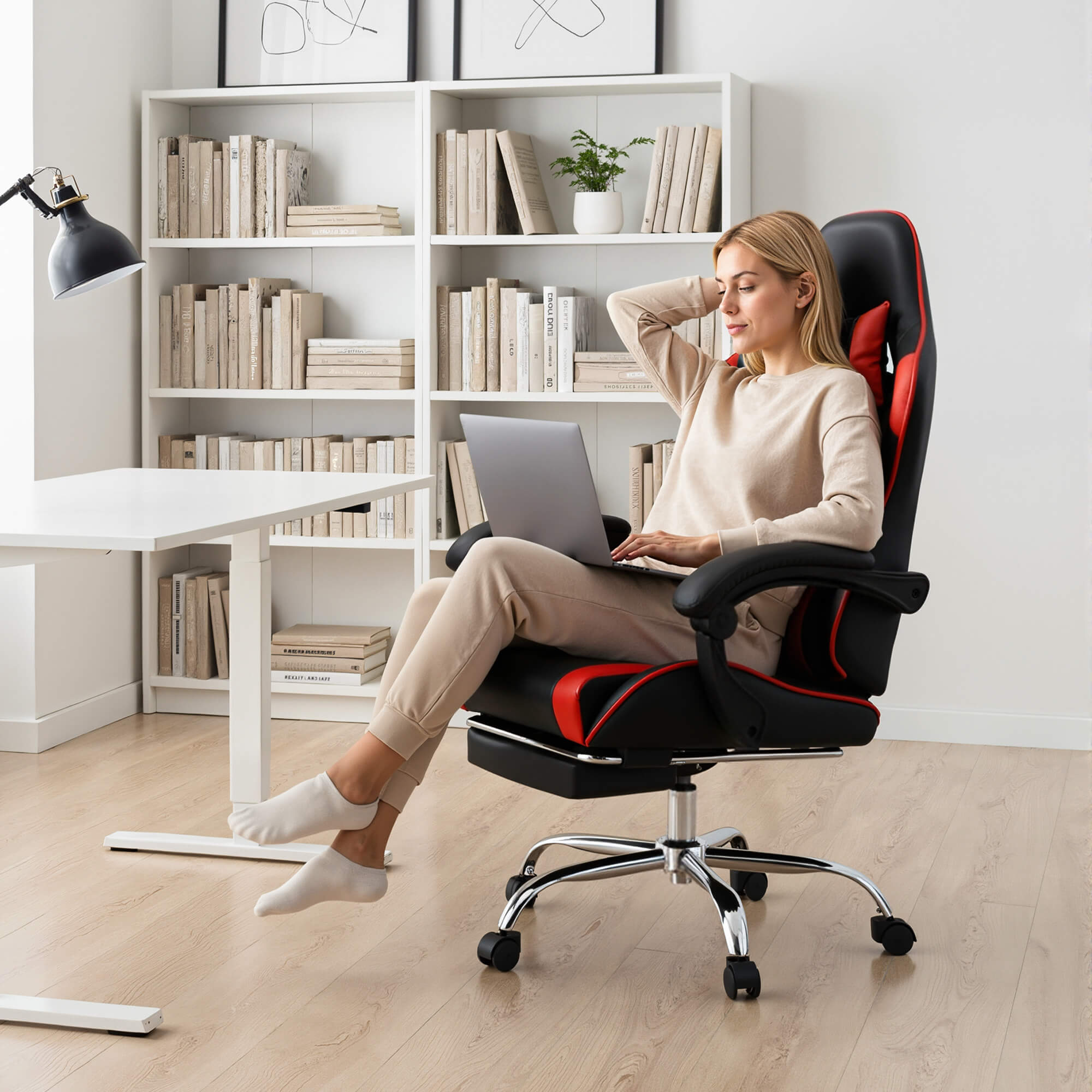Gaming Chair with Footrest and Lumbar Support