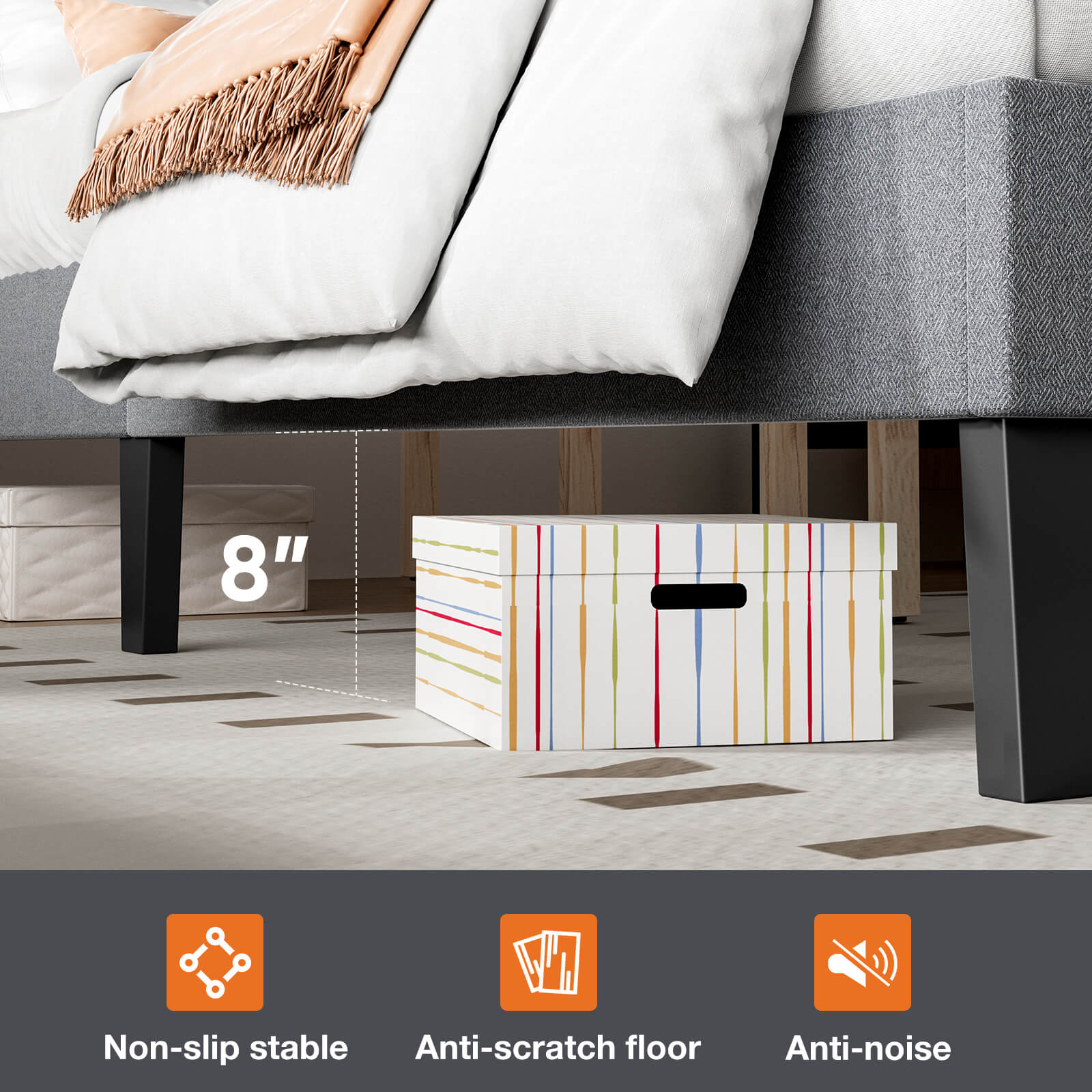 Upholstered Linen Bed Frame with Headboard
