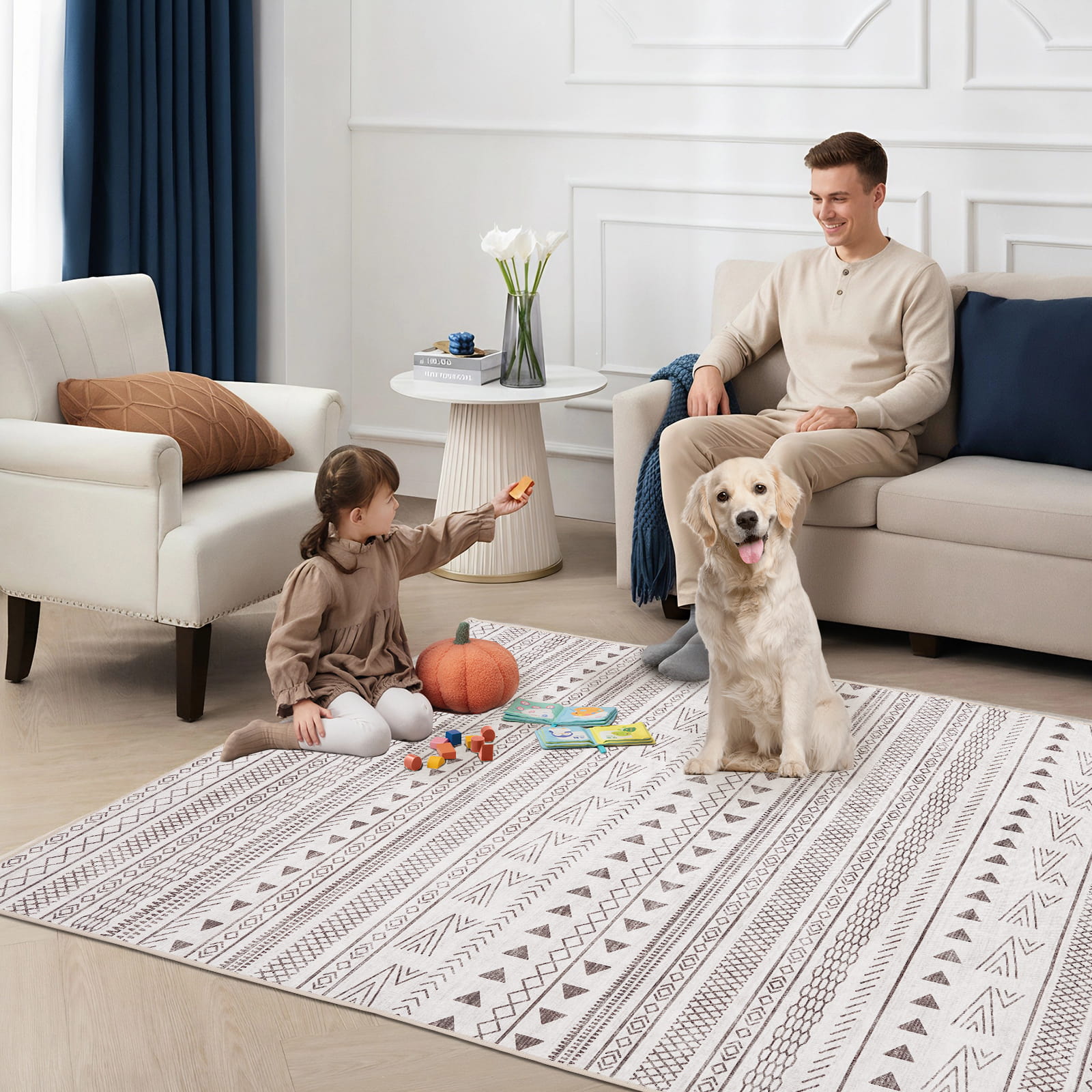 Washable Beige Weave Area Rug