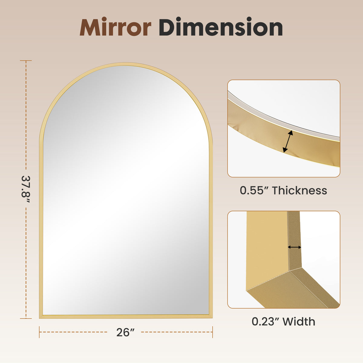 Arched Metal Frame Wall Mirror – Vanity Mirror for Bathroom, Bedroom & Entryway
