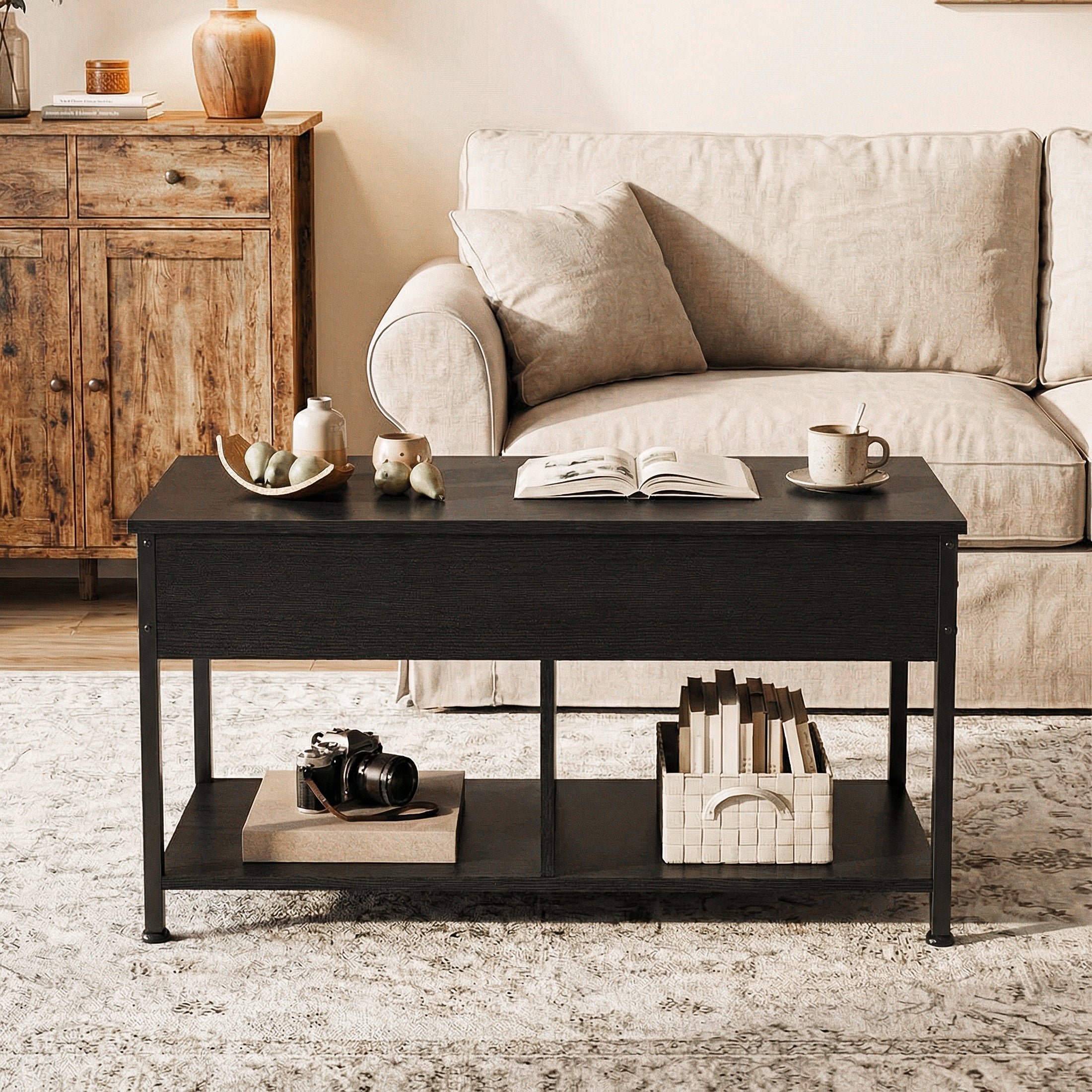 Adjustable Lift-Top Coffee Table with Storage