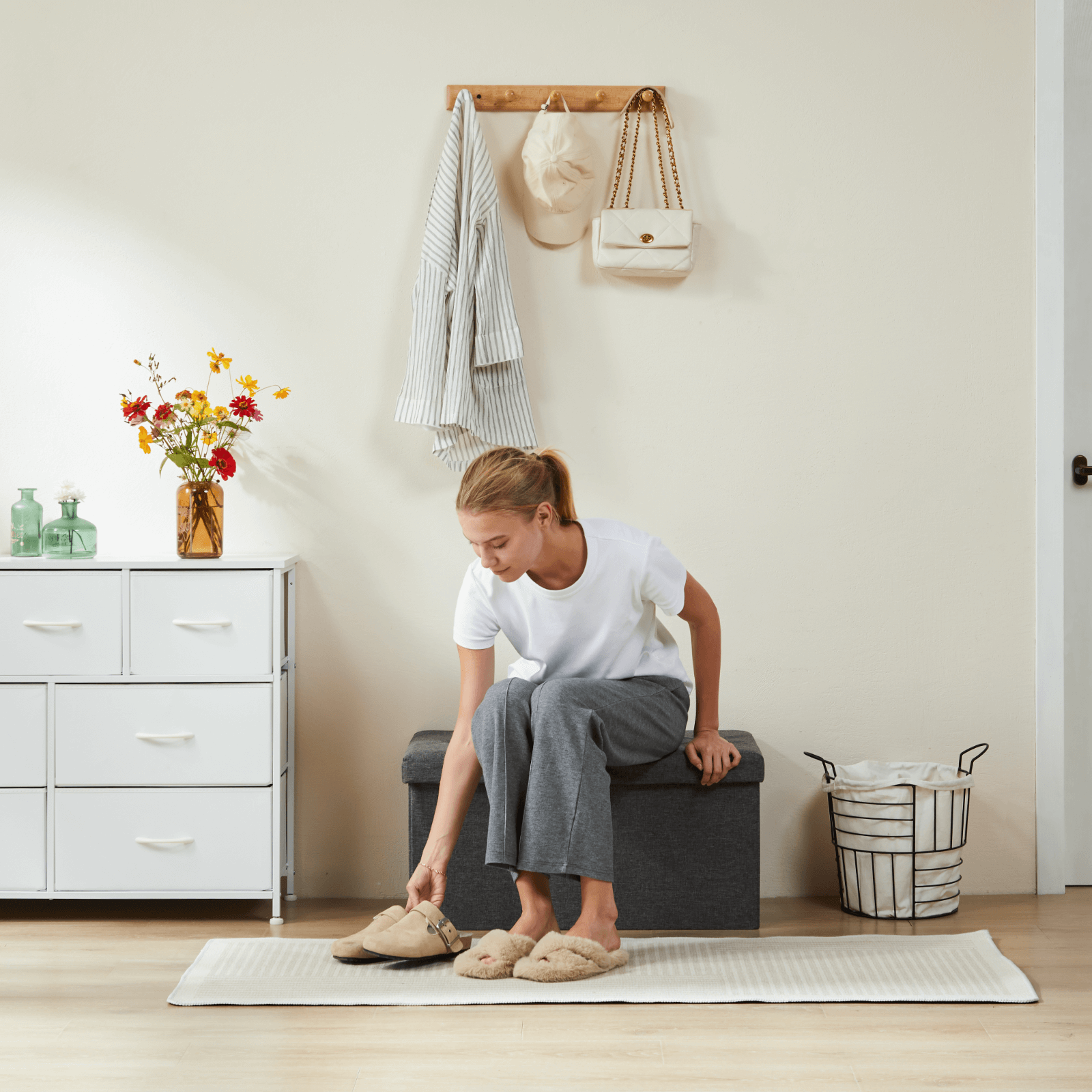 Foldable Linen Storage Ottoman Bench