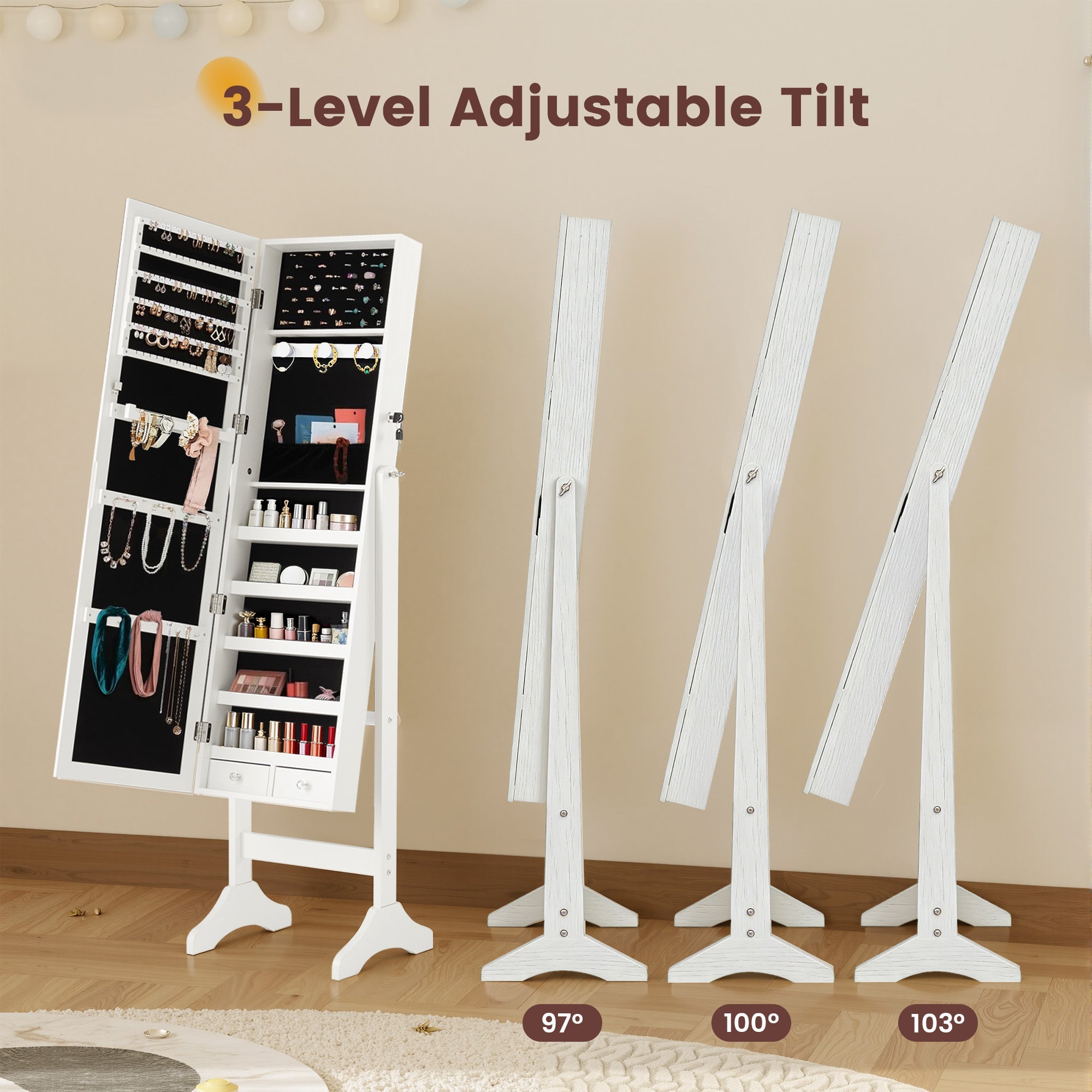Freestanding Full Length Mirror Jewelry Cabinet