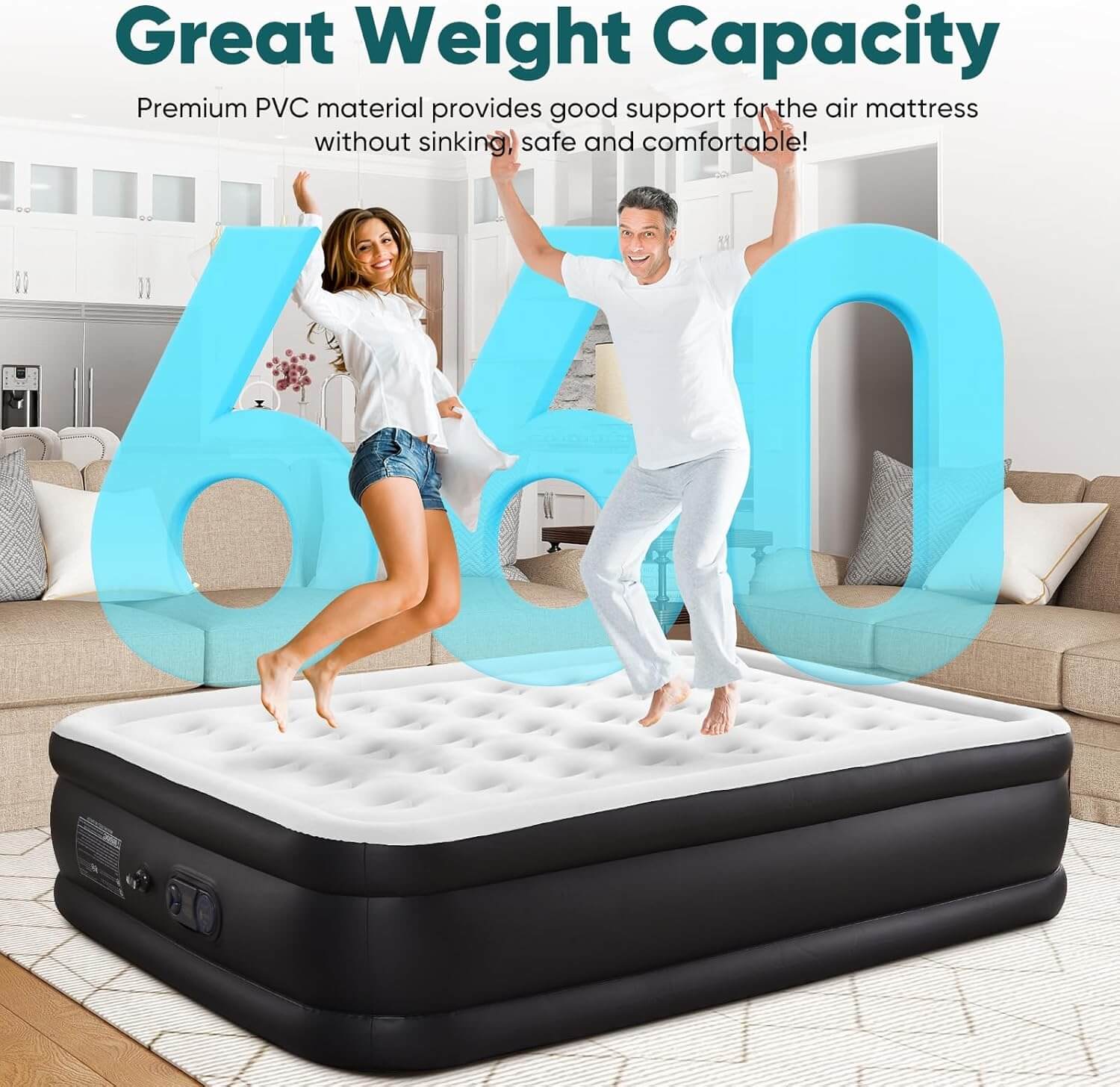 Warebay 16"～22" Queen Air Mattress with Pump, 660lb Capacity Inflatable Blow Up Bed for Home Guest