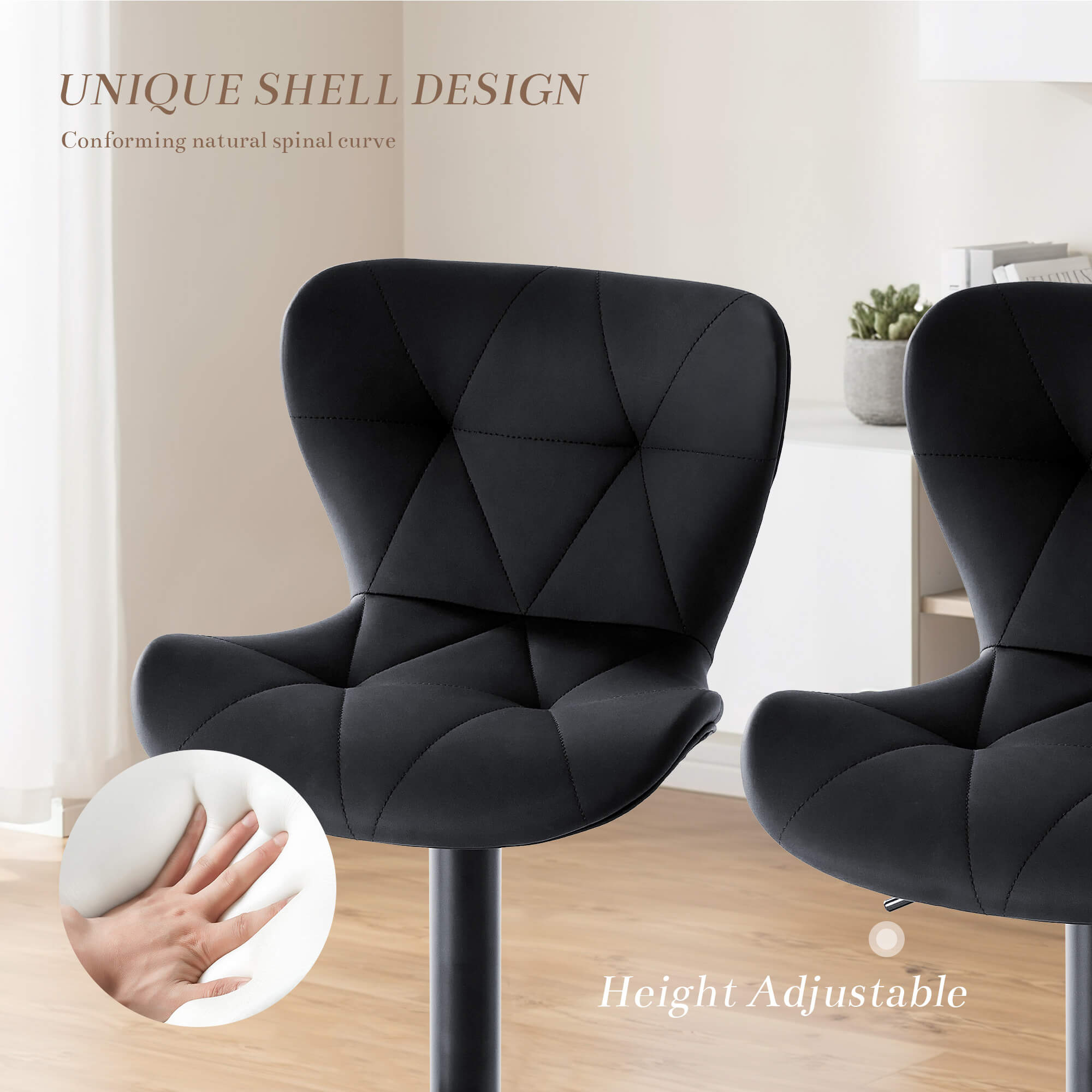 Faux Leather Diamond-Quilted Bar Stools Set of 2