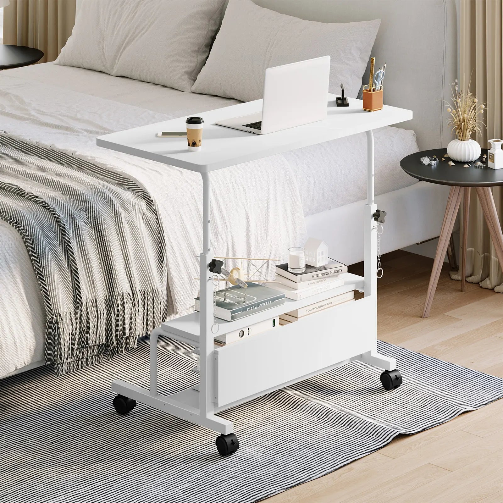 31.5" Adjustable Height Standing Desk with Lockable Wheels & Dual-Layer Storage
