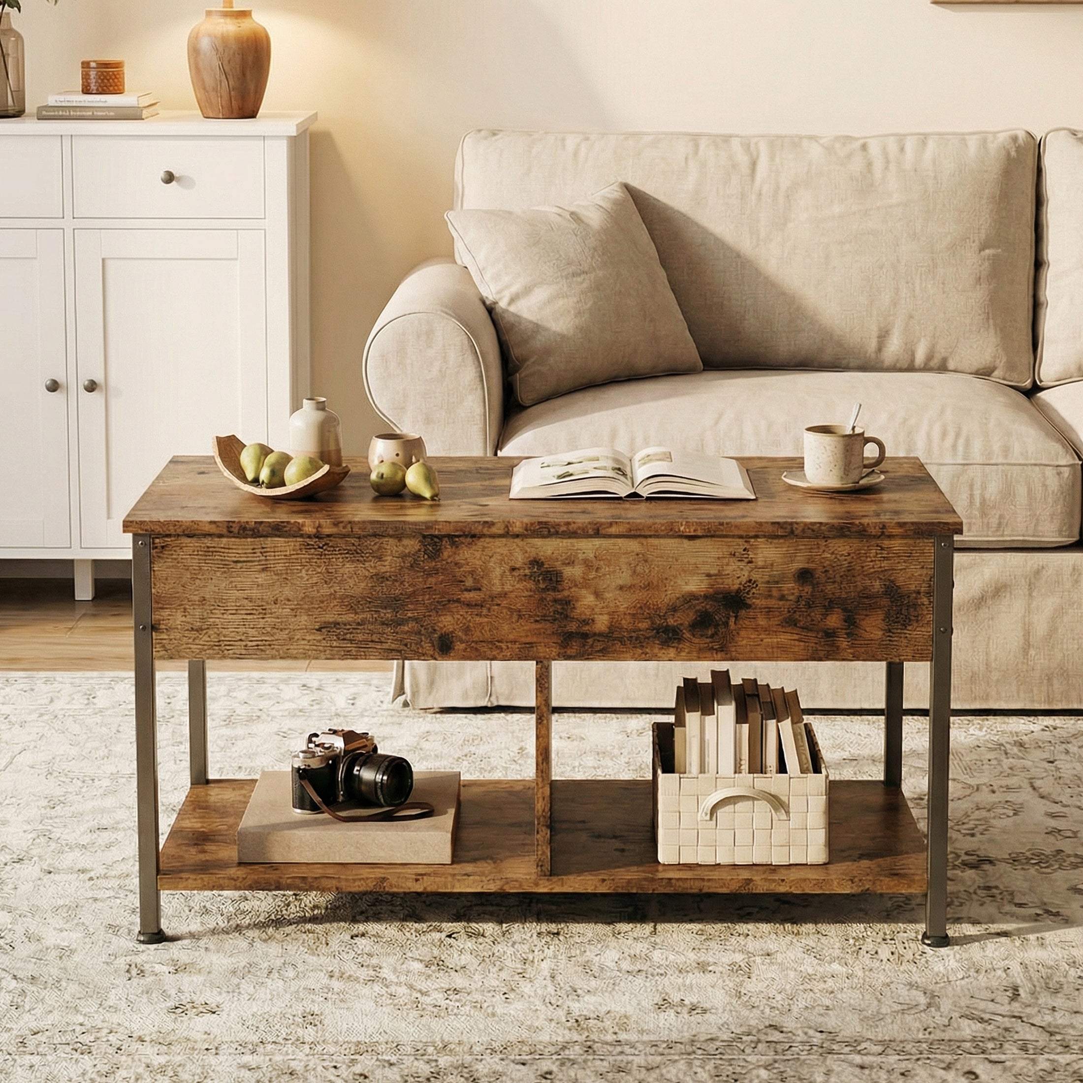 Adjustable Lift-Top Coffee Table with Storage