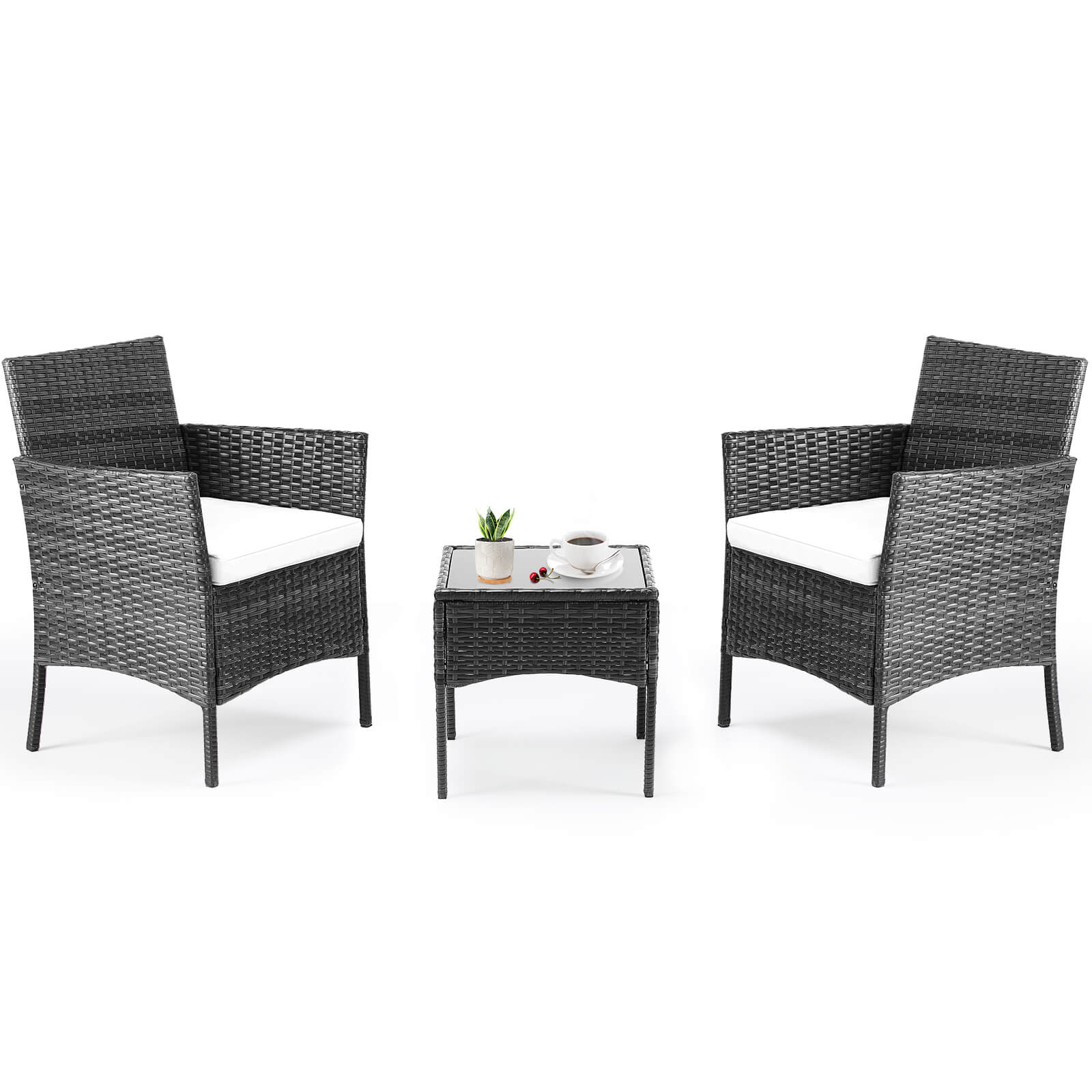 Brown Gray Resin Wicker Patio Rattan Set
