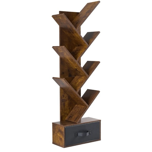 7-Tier Tree Bookshelf | Tall & Narrow Wooden Corner Shelf for Small Spaces