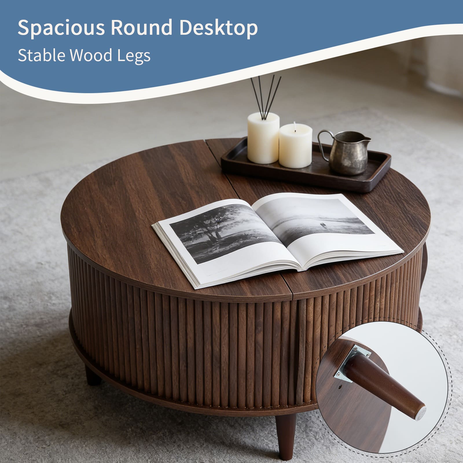 Round Flip-Top Storage Coffee Table