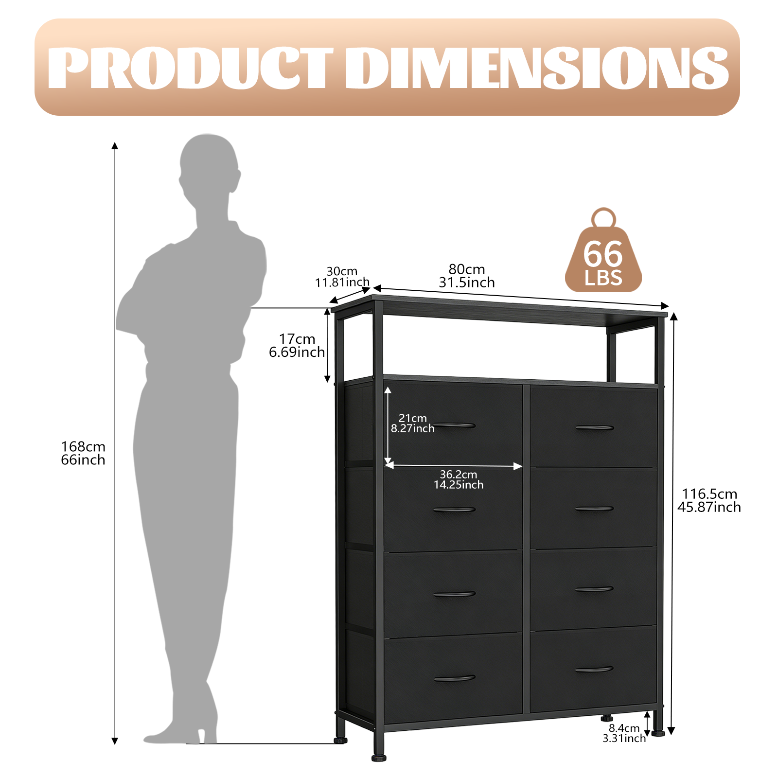 Fabric Dresser with 8 Drawers & Open Shelf – Tall Storage Cabinet for Bedroom & Closet Organization