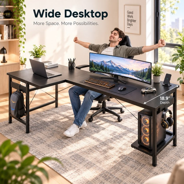 L-Shaped Computer Desk with CPU Stand