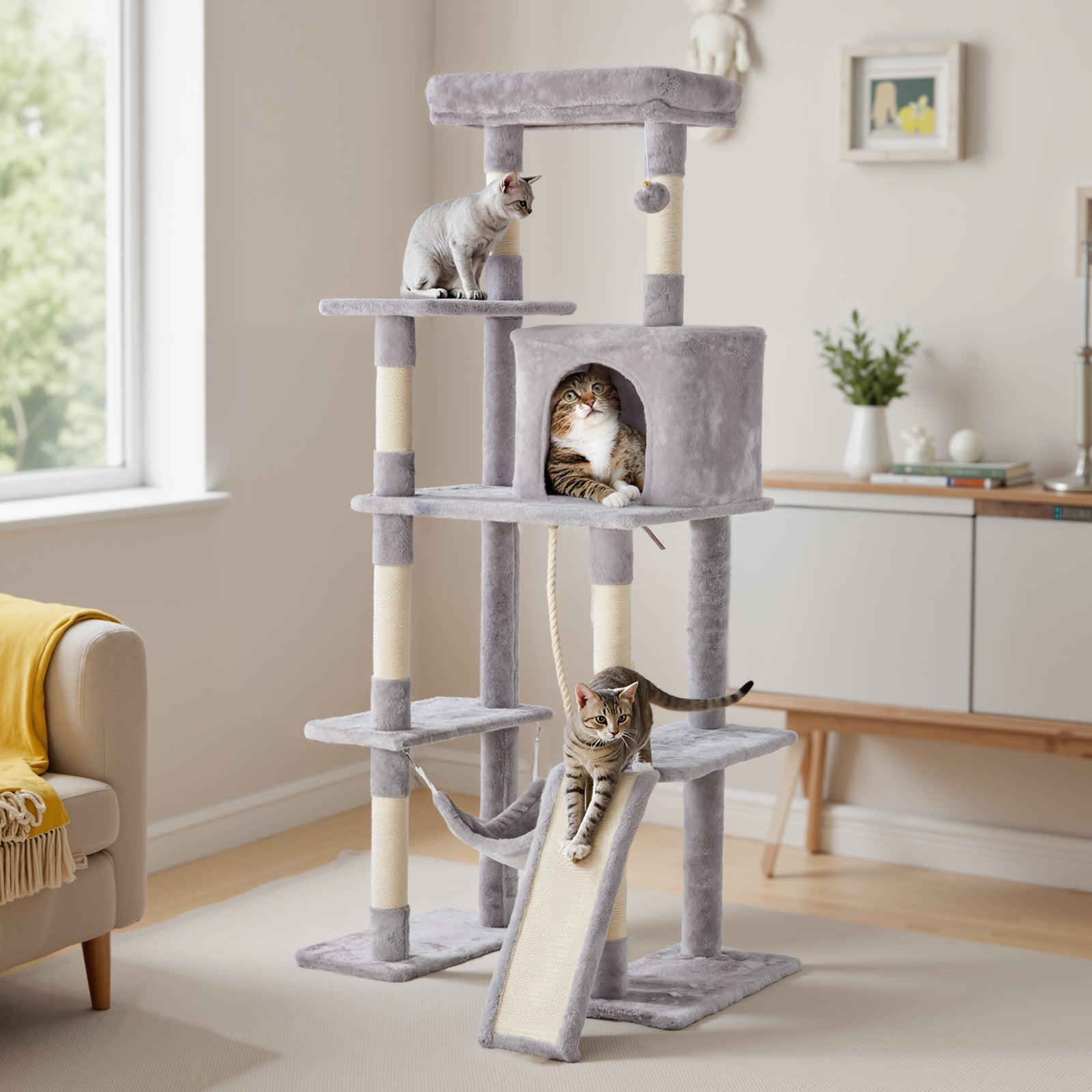 63 Inch Plush Multi-Level Cat Tree Tower