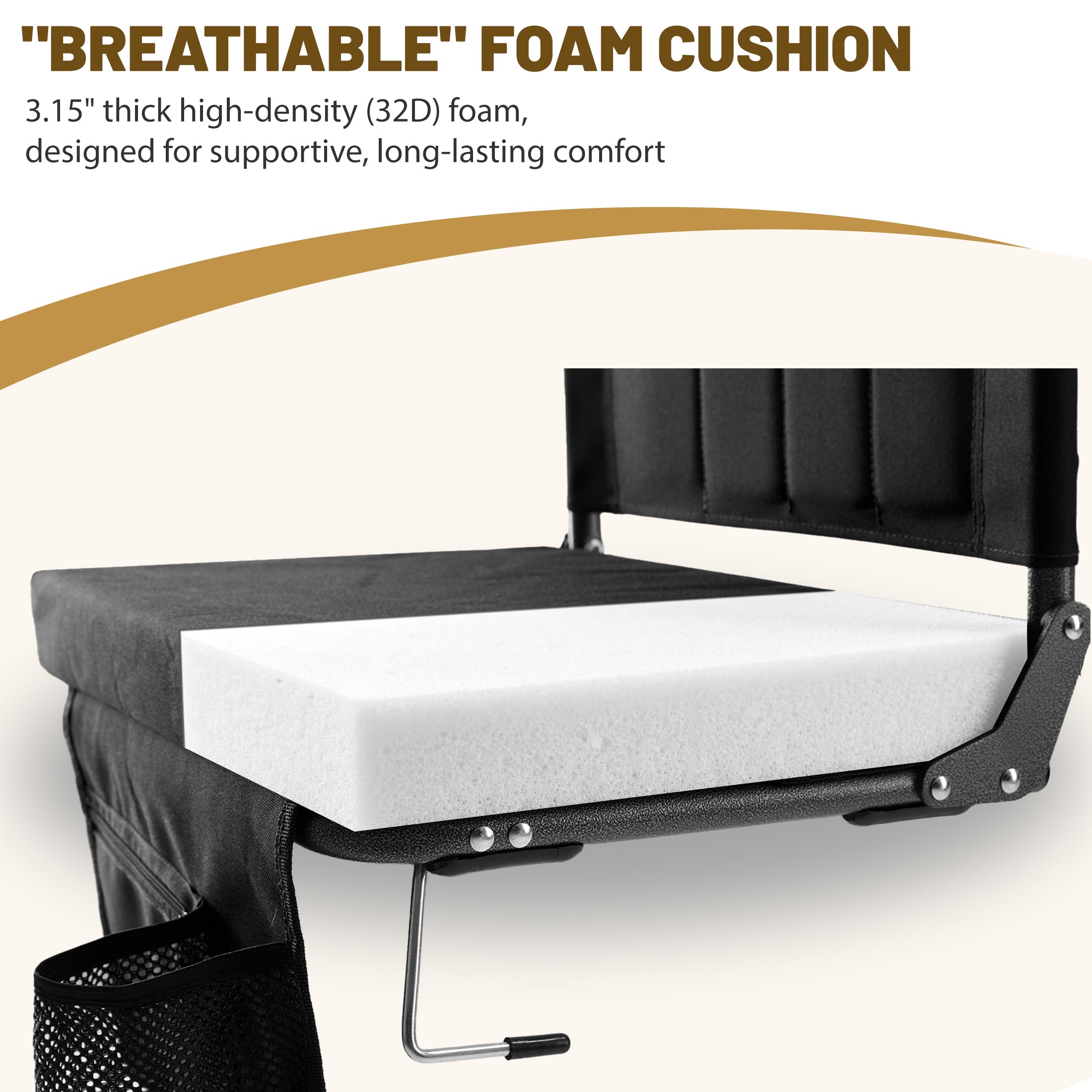 Stadium Seat with Back Support, Foldable Cushioned Portable Bleacher Chair for Sports Outdoor Events