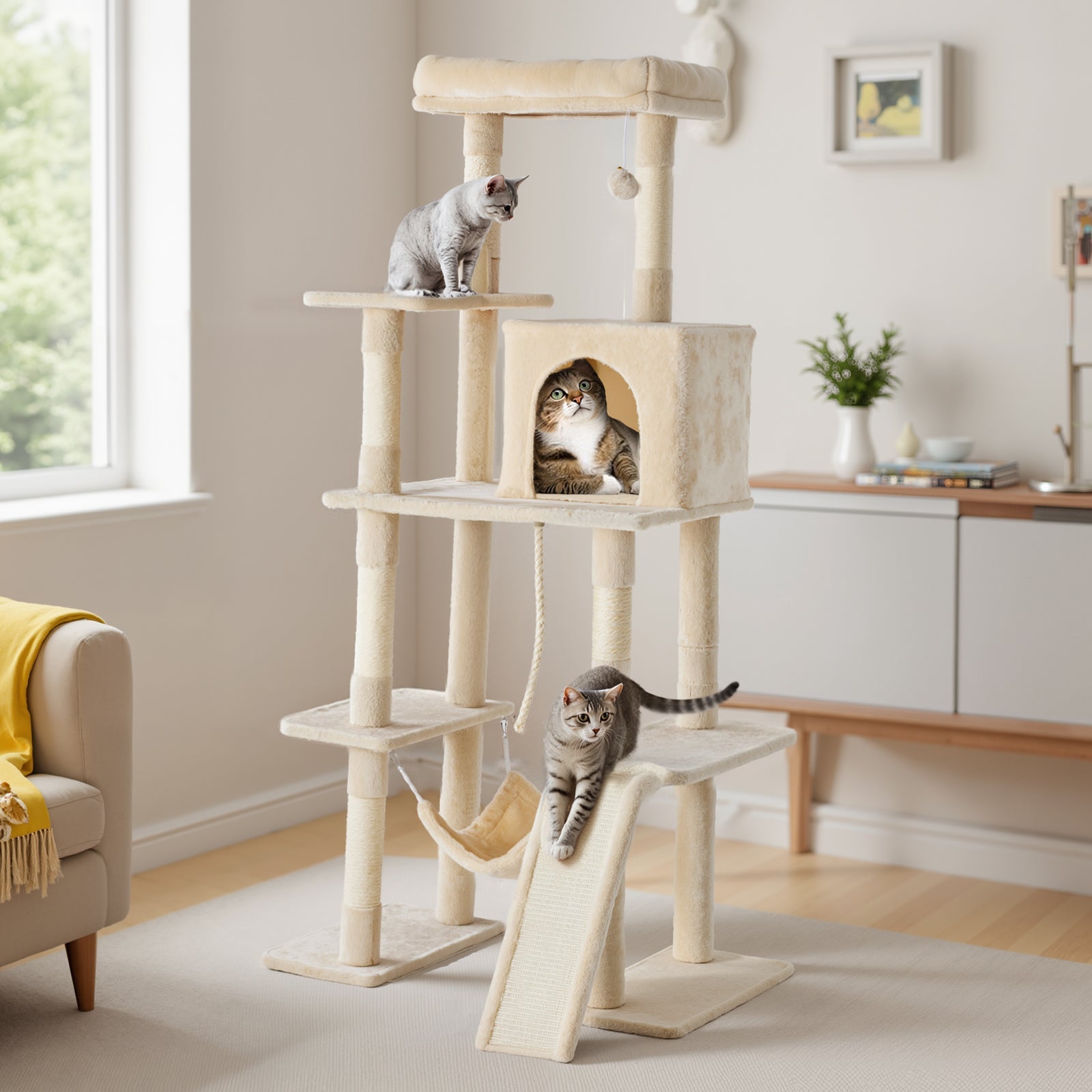 63 Inch Plush Multi-Level Cat Tree Tower