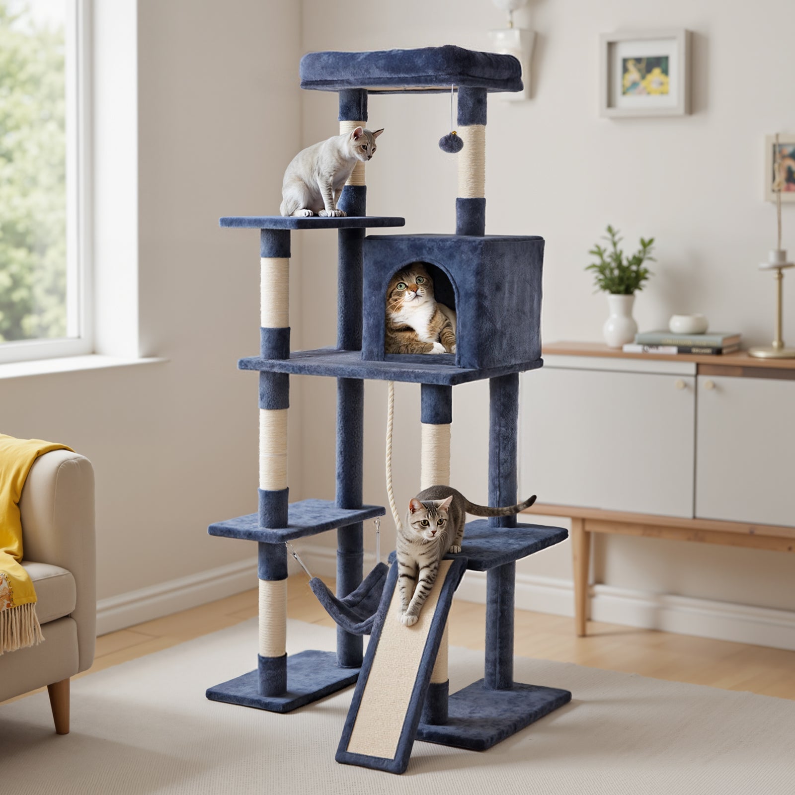 63 Inch Plush Multi-Level Cat Tree Tower